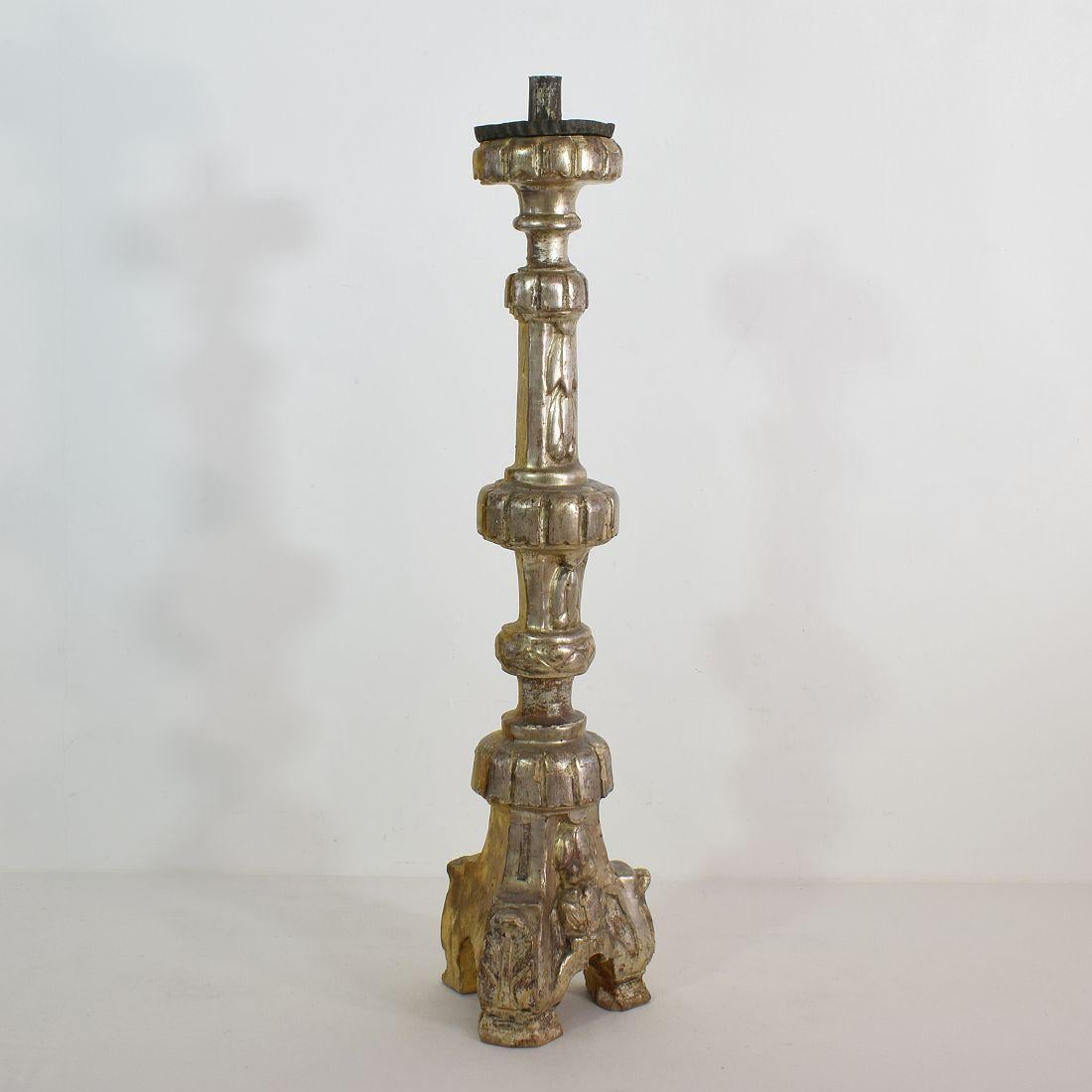 Hand-Carved Italian 18th Century Neoclassical Silvered Candlestick
