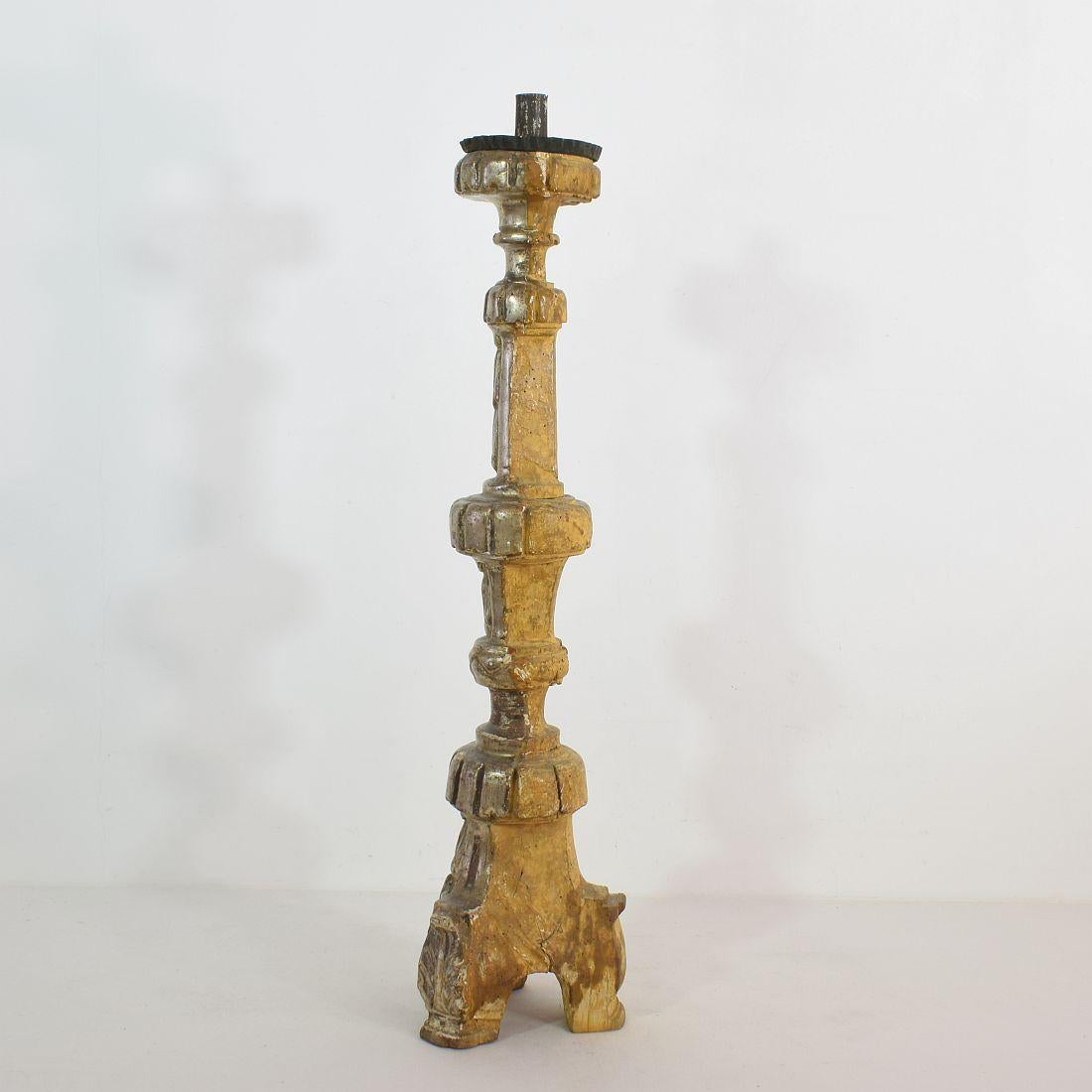 Wood Italian 18th Century Neoclassical Silvered Candlestick