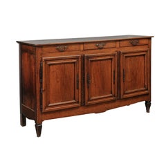 Italian 18th Century Neoclassical Walnut Sideboard with Three Drawers and Doors