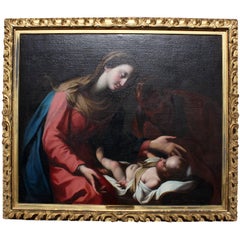 Antique Italian 18th Century Oil on Canvas "Madonna and Child" after Giovanni Lanfranco
