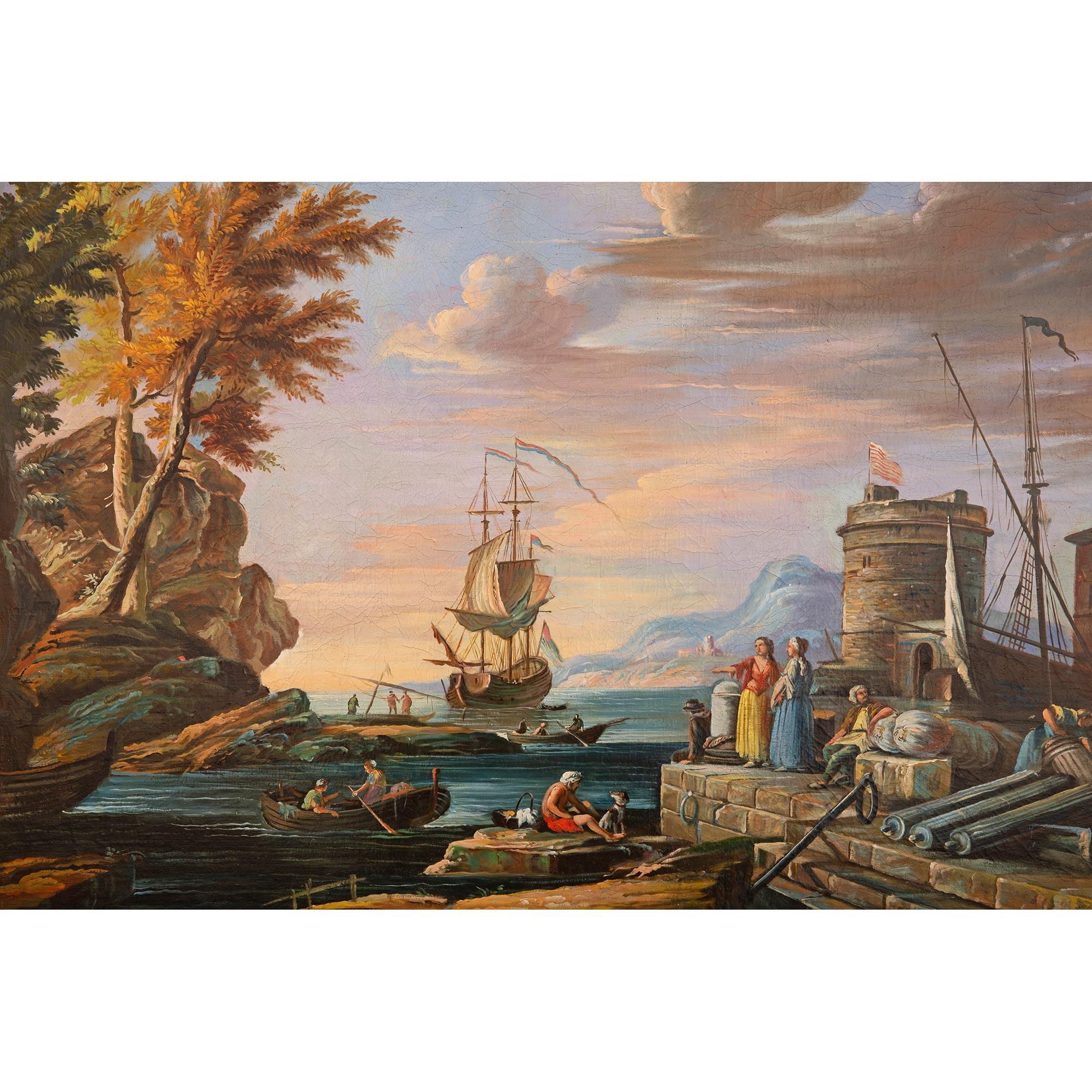 Italiano Dipinto italiano del XVIII secolo a olio su tela con cornice in legno d'orato in vendita