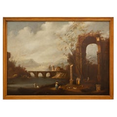 Dipinto italiano del XVIII secolo a olio su tela con cornice in legno d'orato