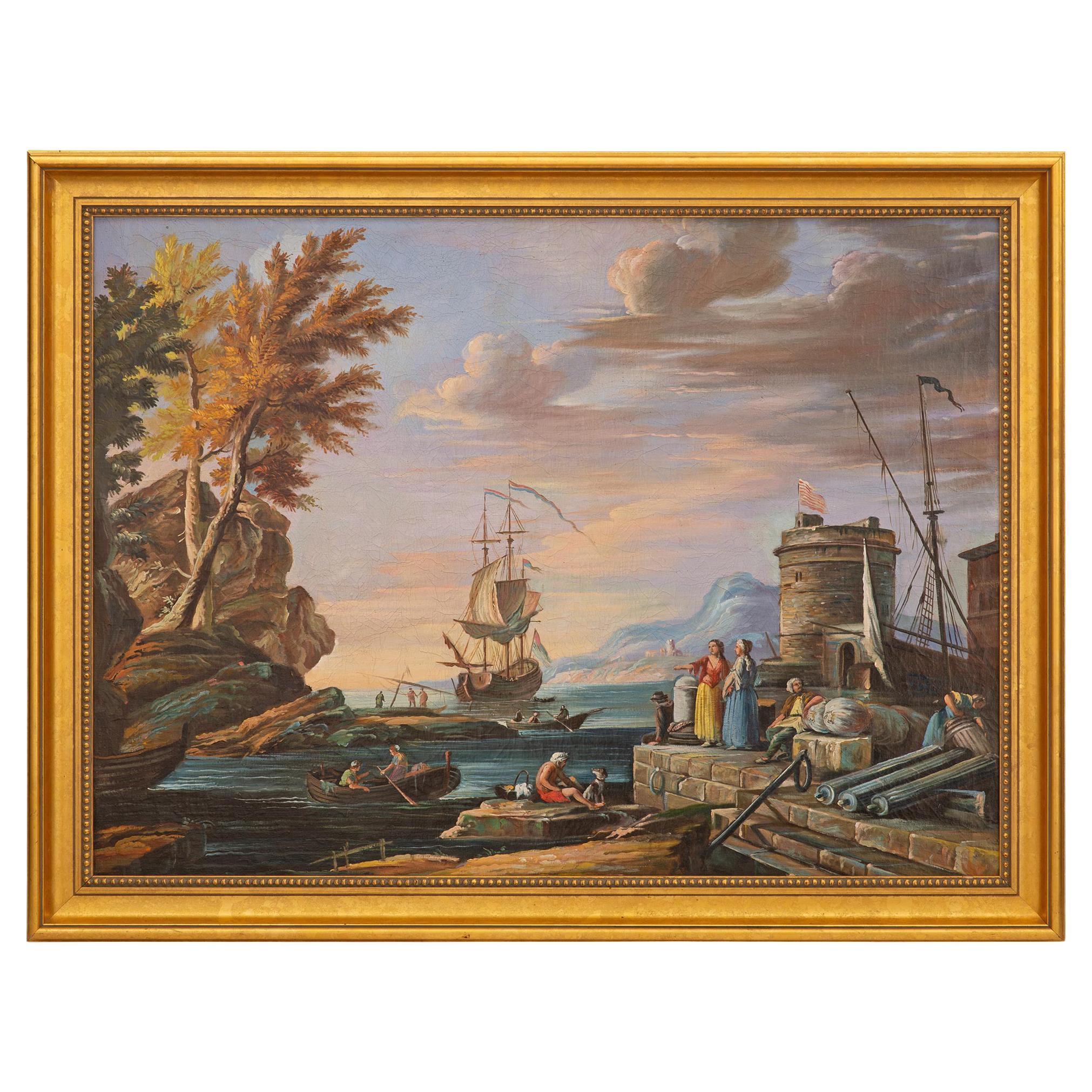 Italian 18th Century Oil on Canvas Painting in a Giltwood Frame