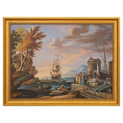Dipinto italiano del XVIII secolo a olio su tela con cornice in legno d'orato