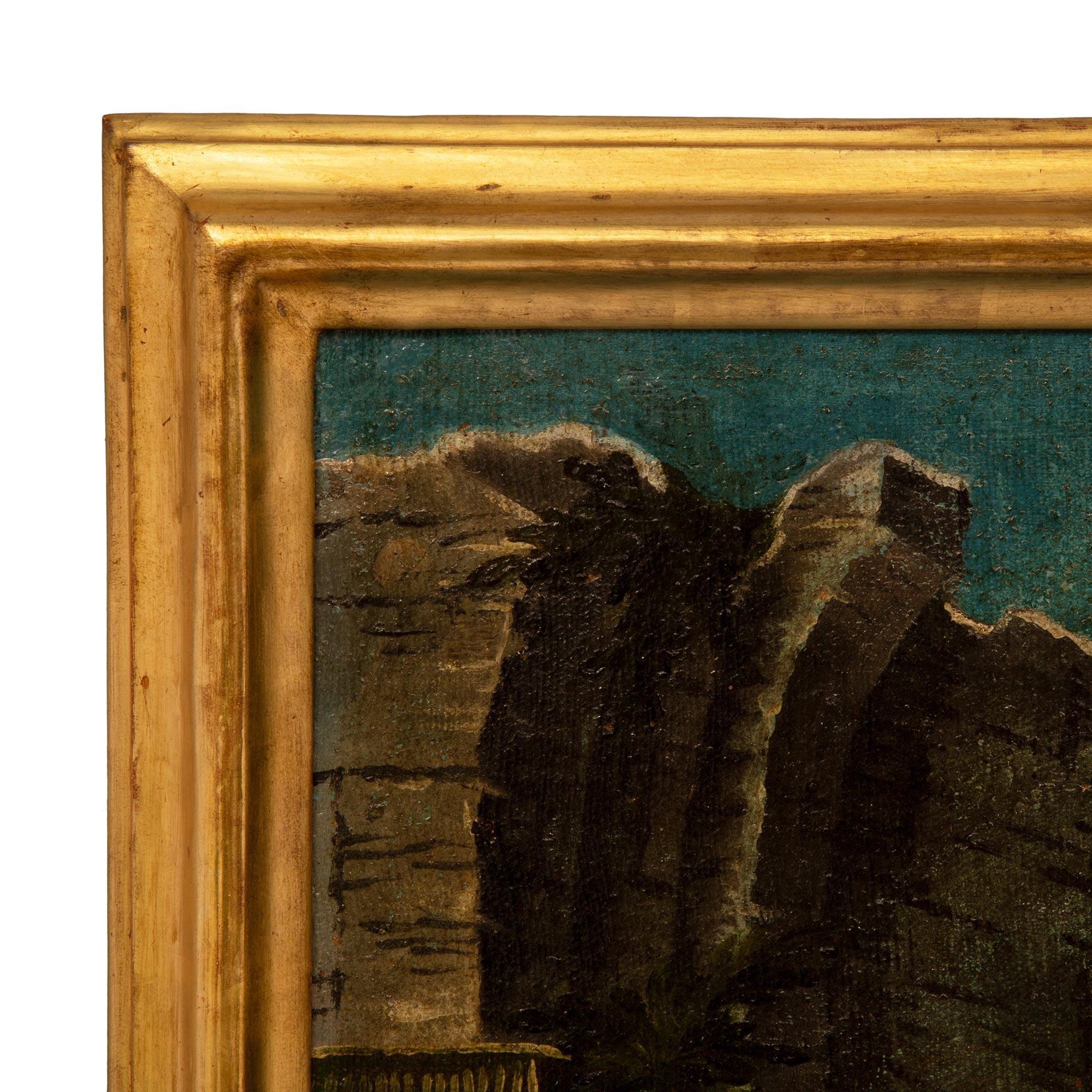 Huile sur toile italienne du 18ème siècle représentant des ruines et des personnages en vente 2