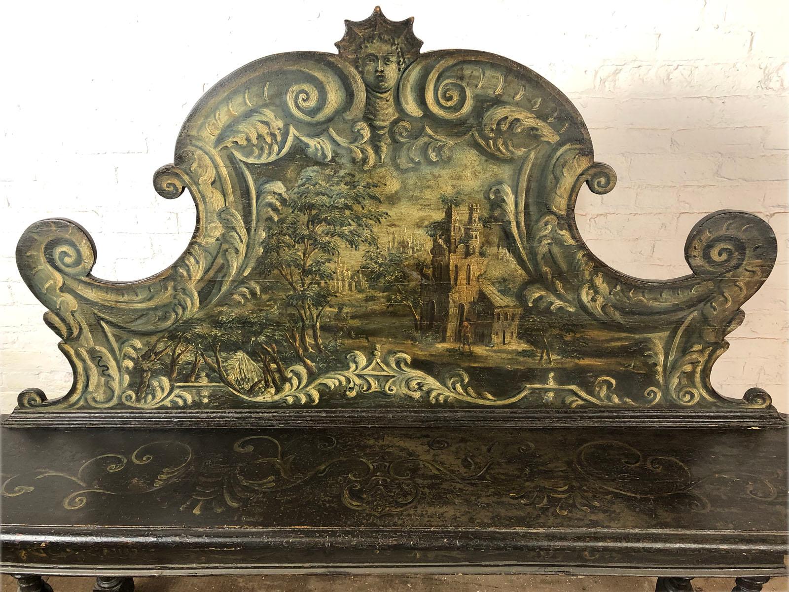 Italian 18th Century Painted Baroque Hall Bench For Sale 2