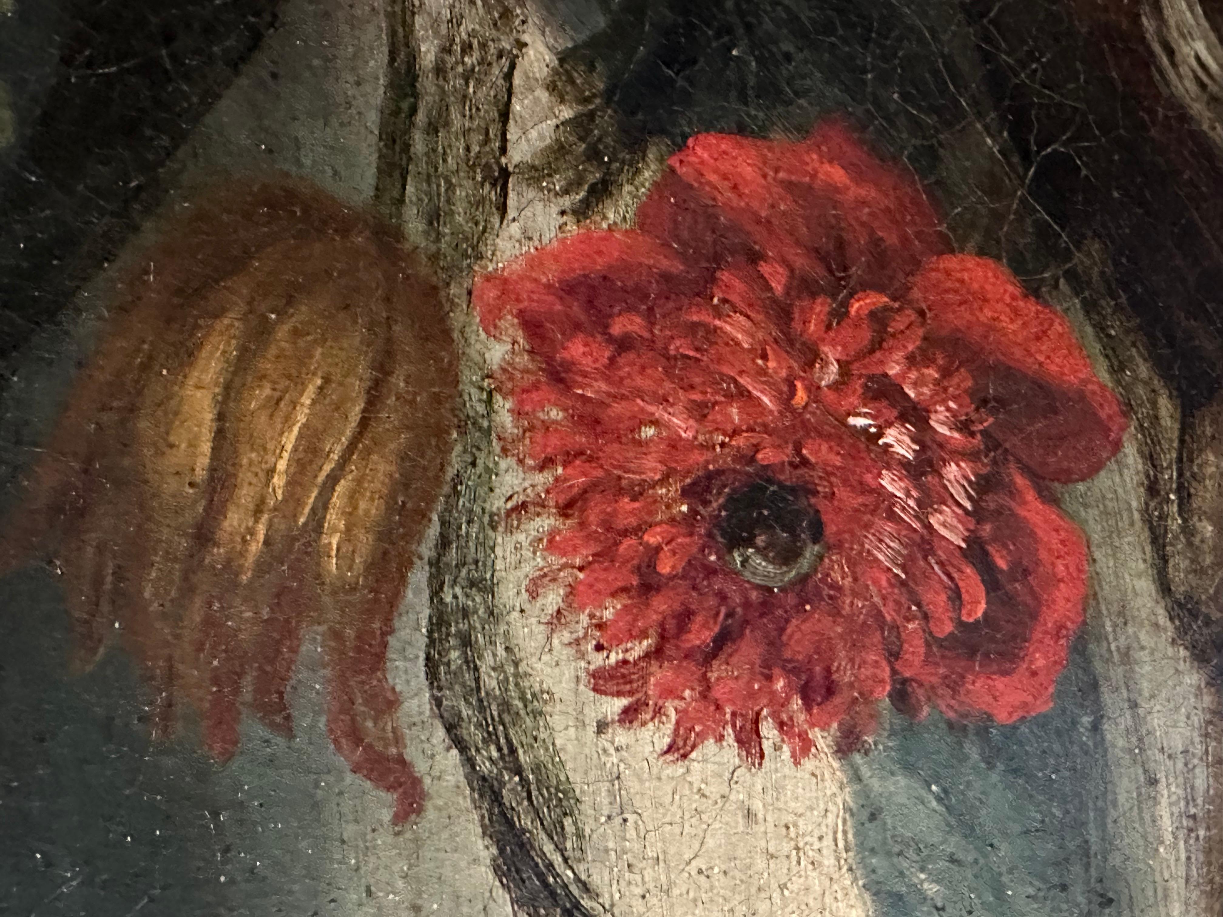 Natura morta con natura morta di fiori
Pernici e lepri francesi.
Artista italiano, XVIII secolo
olio su tela, incorniciato in una cornice a volute di epoca rococò
incorniciato: 24 x 38 pollici
tela: 22 x 35 pollici
provenienza: collezione privata