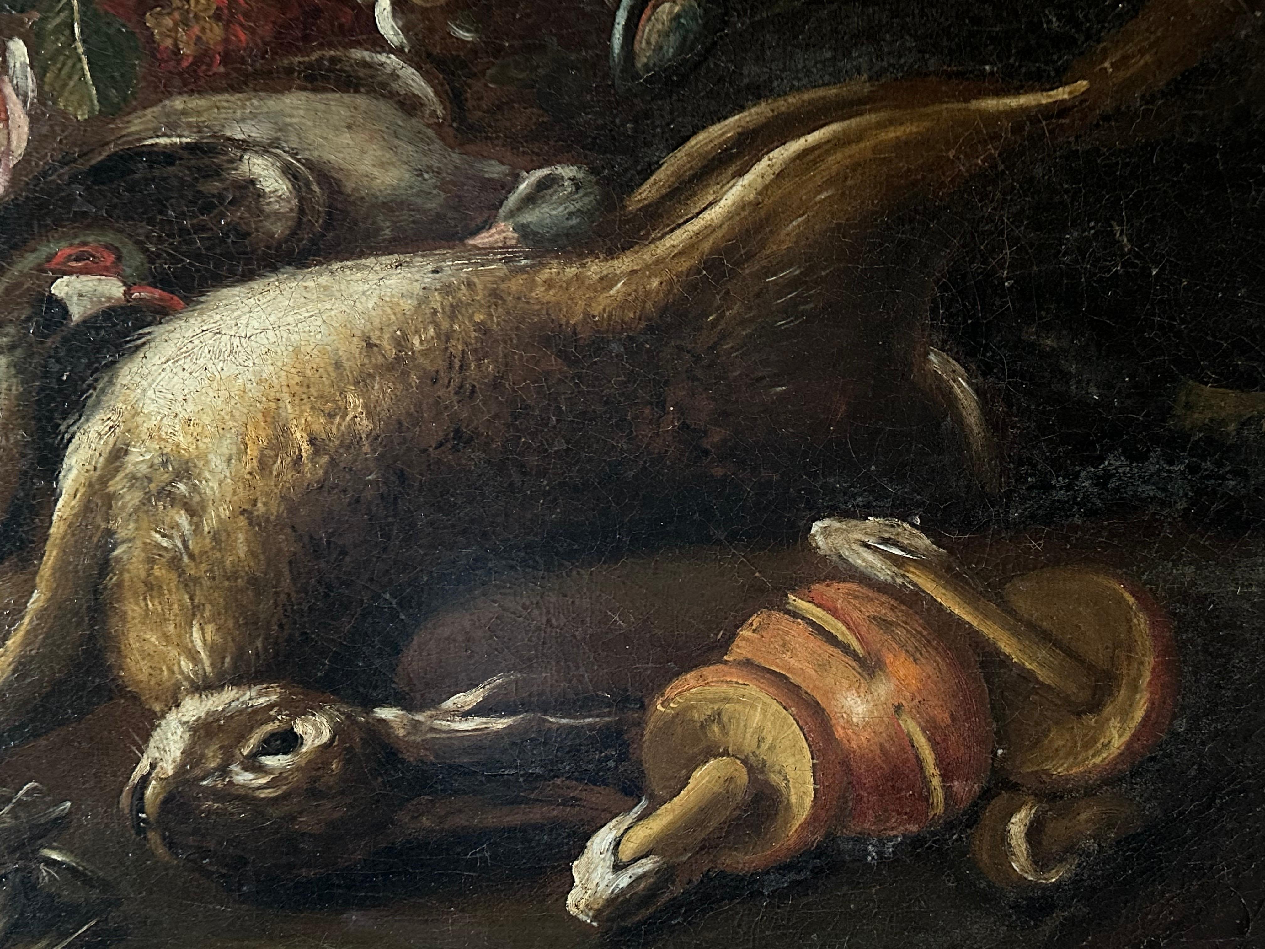 Raffinato dipinto ad olio italiano del XVIII secolo Gioco morto con natura morta di fiori 2