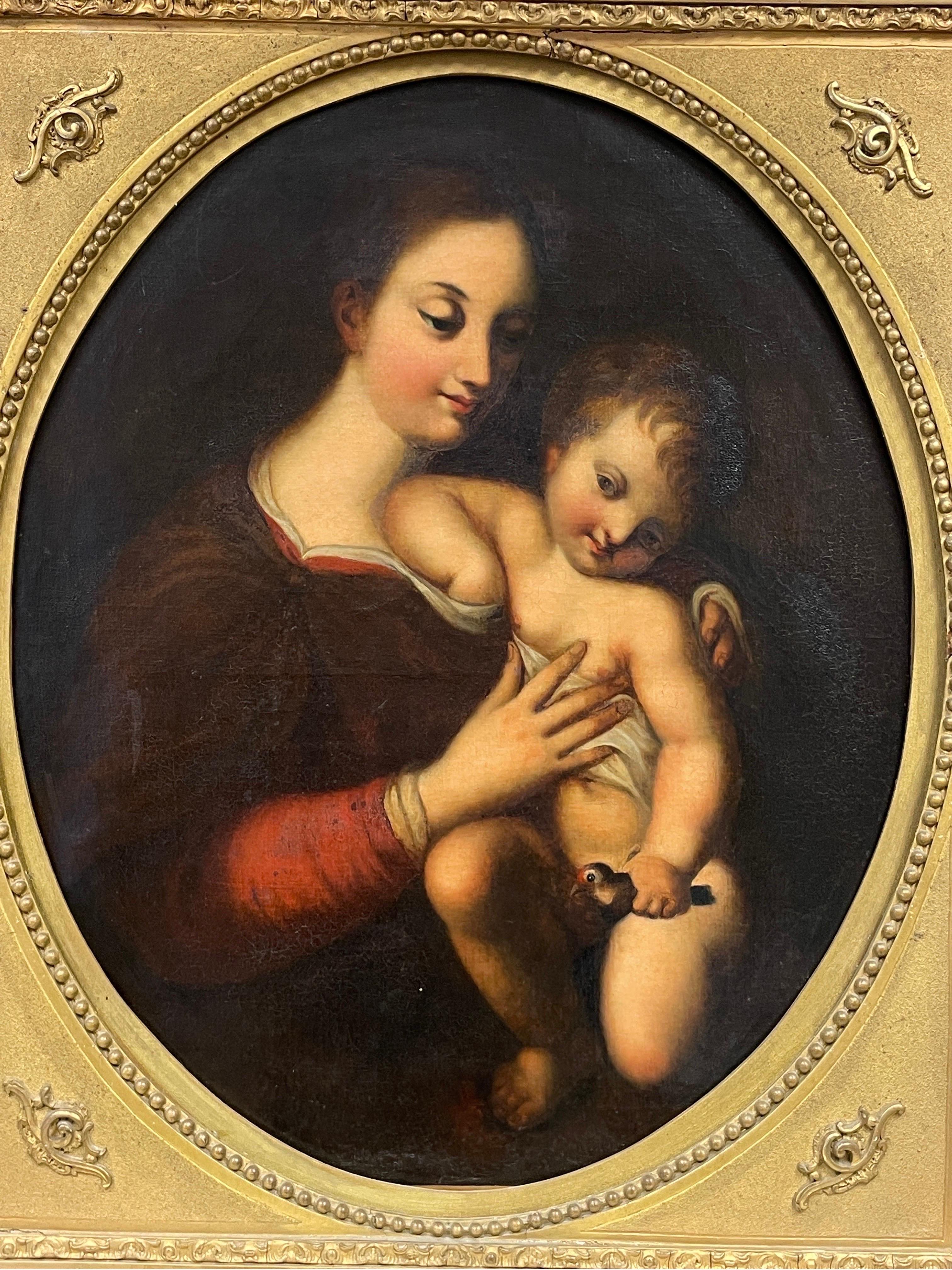 Fine 18th Century Italian Old Master Oil Painting Madonna & Child with Goldfinch For Sale 1