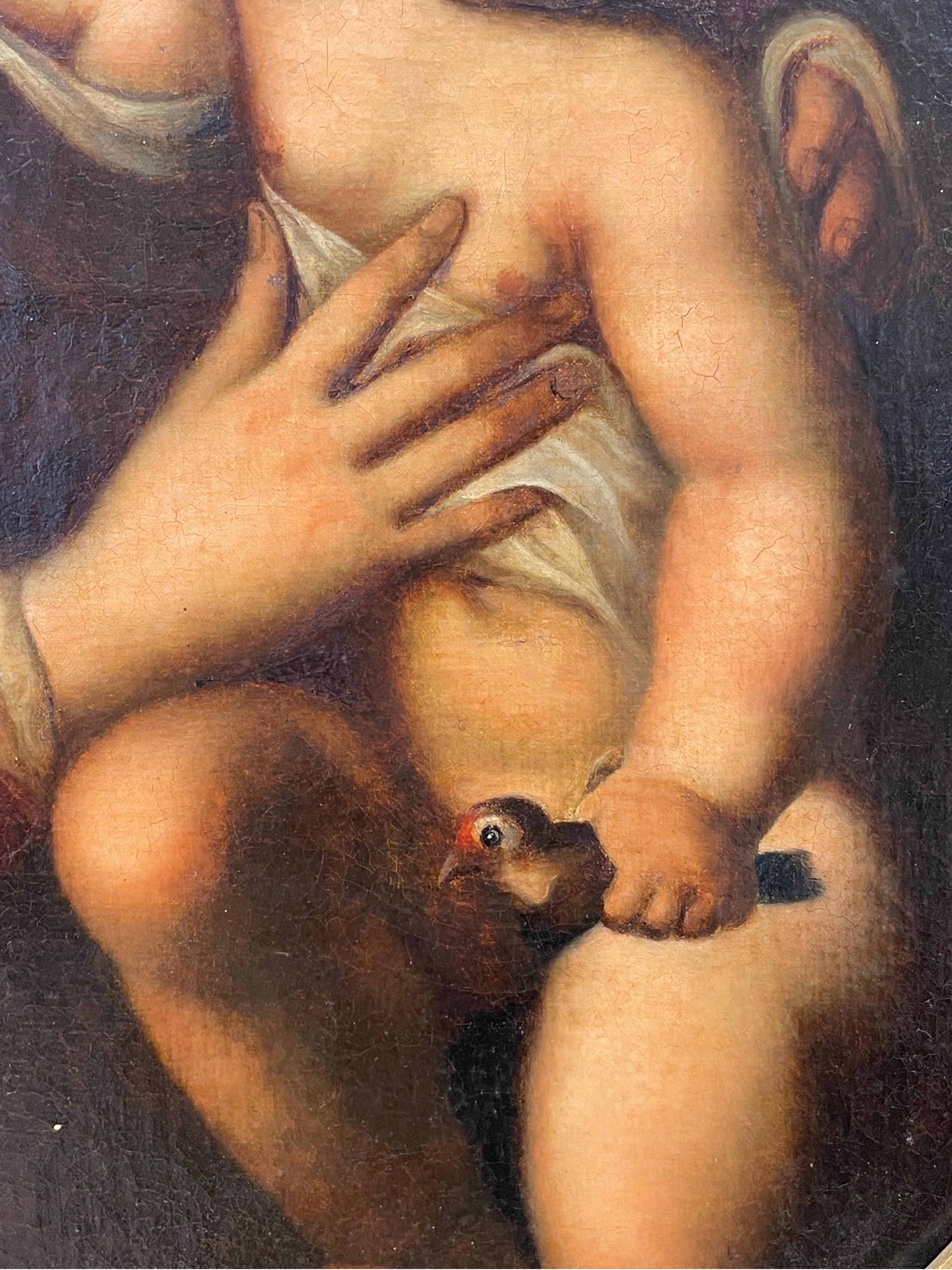 Belle peinture à l'huile italienne du 18ème siècle de maître ancien représentant Madone et enfant avec un épi de faîtage - Maîtres anciens Painting par Italian 18th Century