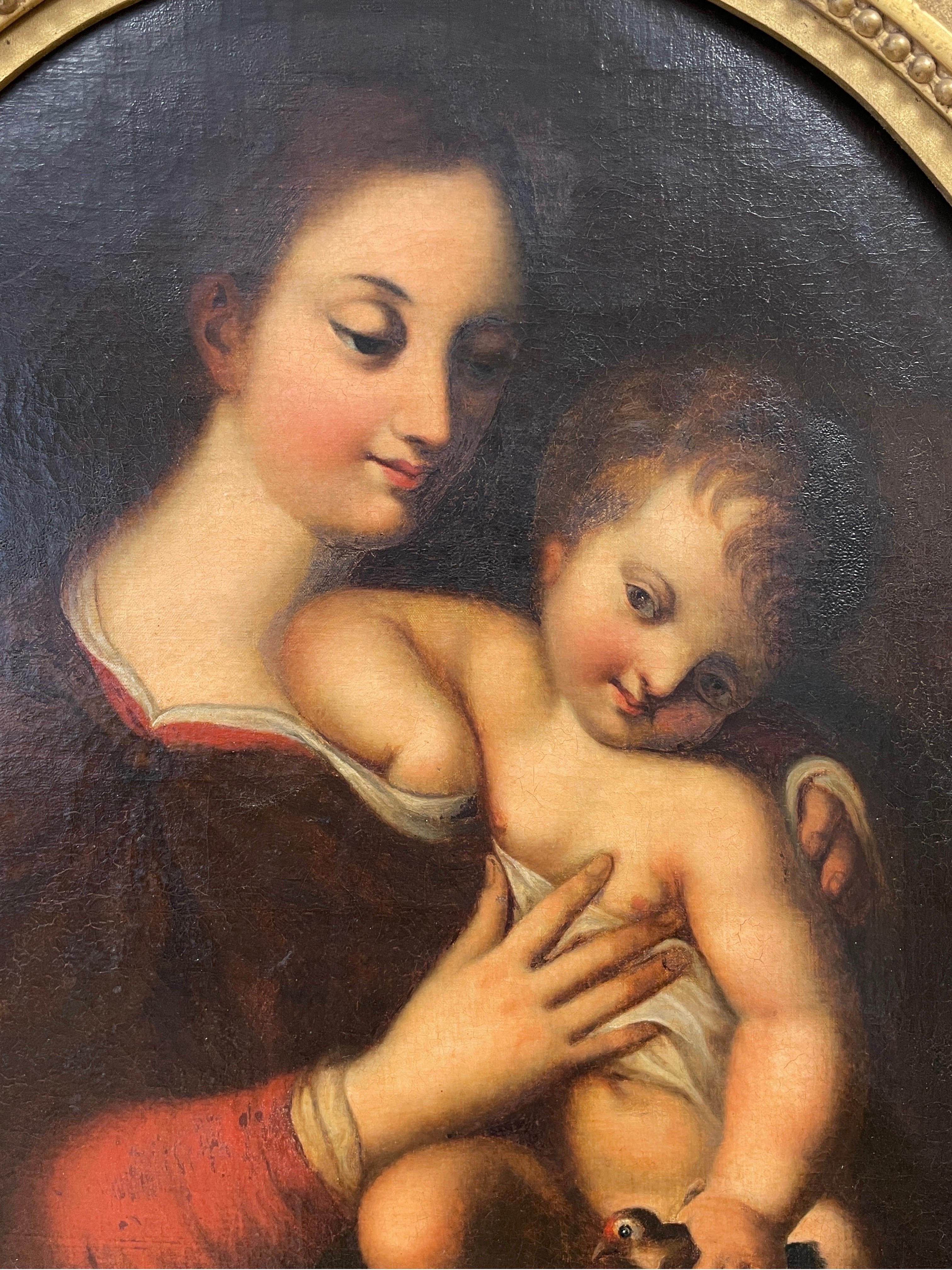Fine 18th Century Italian Old Master Oil Painting Madonna & Child with Goldfinch For Sale 2