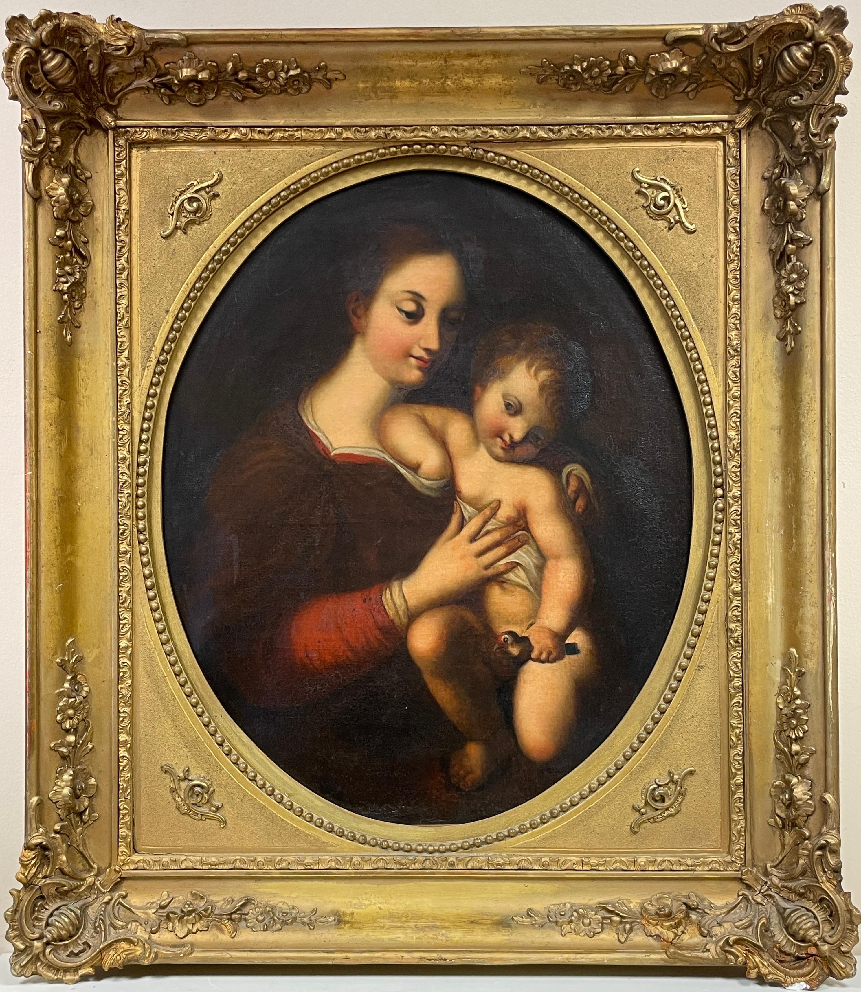 Italian 18th Century Portrait Painting - Fine 18th Century Italian Old Master Oil Painting Madonna & Child with Goldfinch