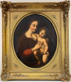 Antique Fine 18th Century Italian Old Master Oil Painting Madonna & Child with Goldfinch