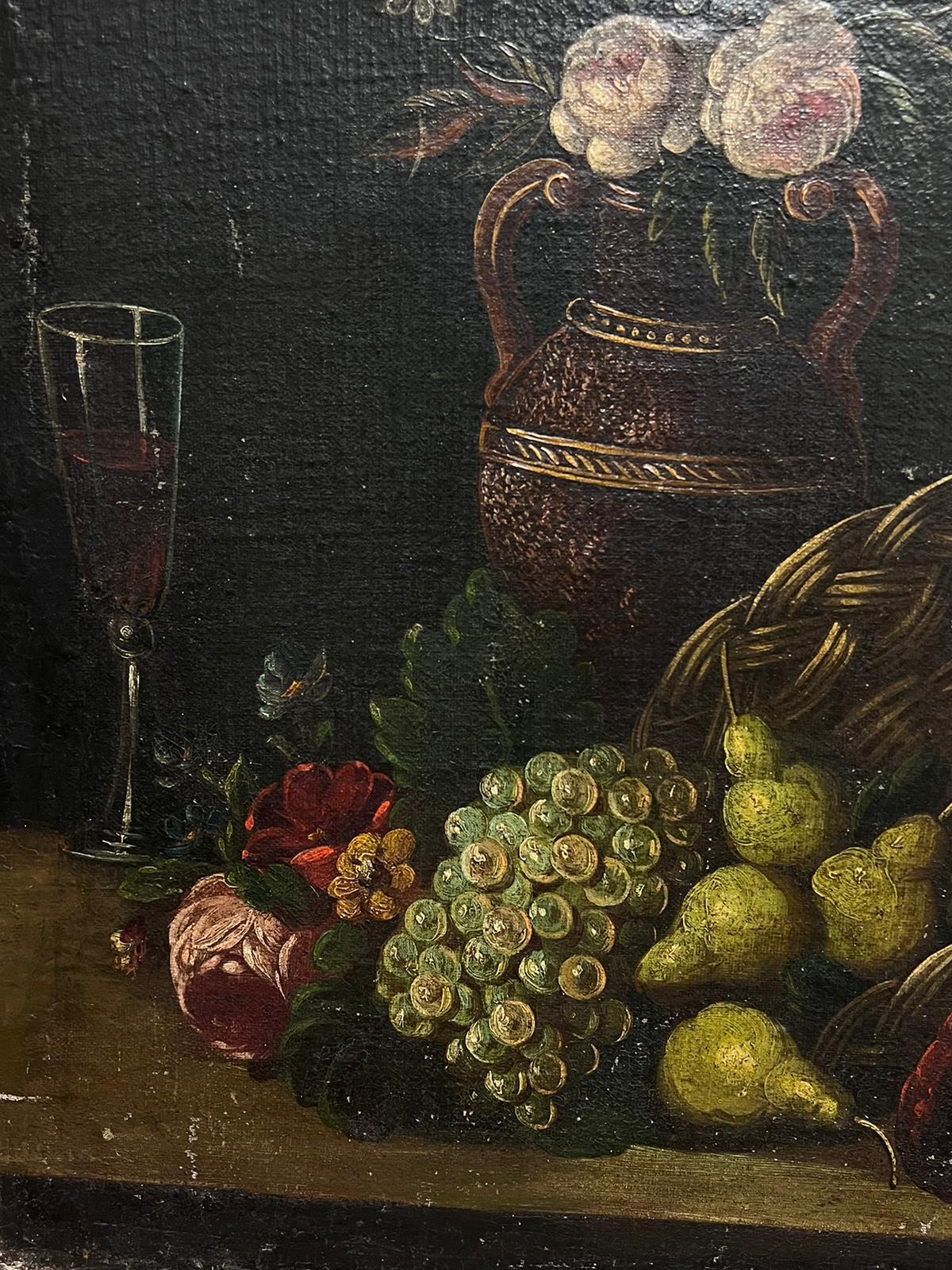 Huge 18th Century Italian Old Master Oil Painting Still Life Fruit in Basket For Sale 3