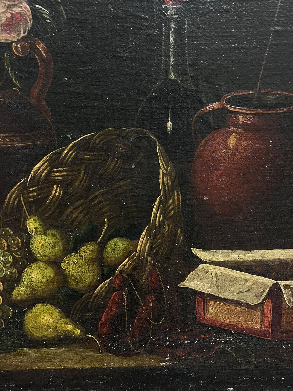 Huge 18th Century Italian Old Master Oil Painting Still Life Fruit in Basket For Sale 1