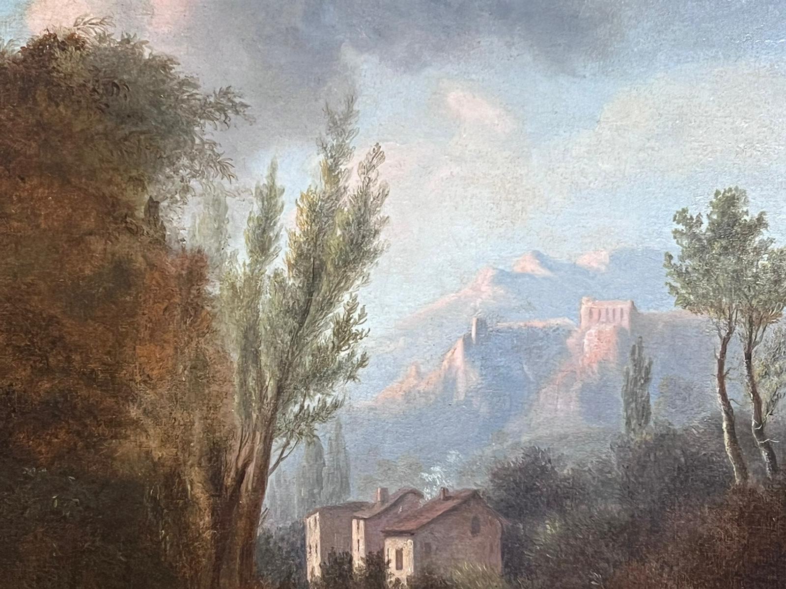 Figure e animali nel paesaggio classico
Italiano, metà del XVIII secolo
olio su tela, incorniciato in una cornice dorata antica profonda 6 pollici
incorniciato: 27,5 x 33,5 pollici x 6 pollici di profondità
tela: 19 x 25 pollici
provenienza: