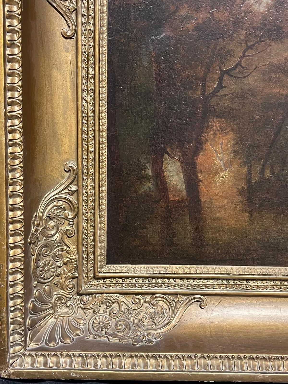 Grande olio italiano del 18° secolo, paesaggio romantico classico, figure e animali 5