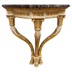 Italian 18th Century Parcel-Gilt Rococo Demilune Console With Unusual Hoof Feet