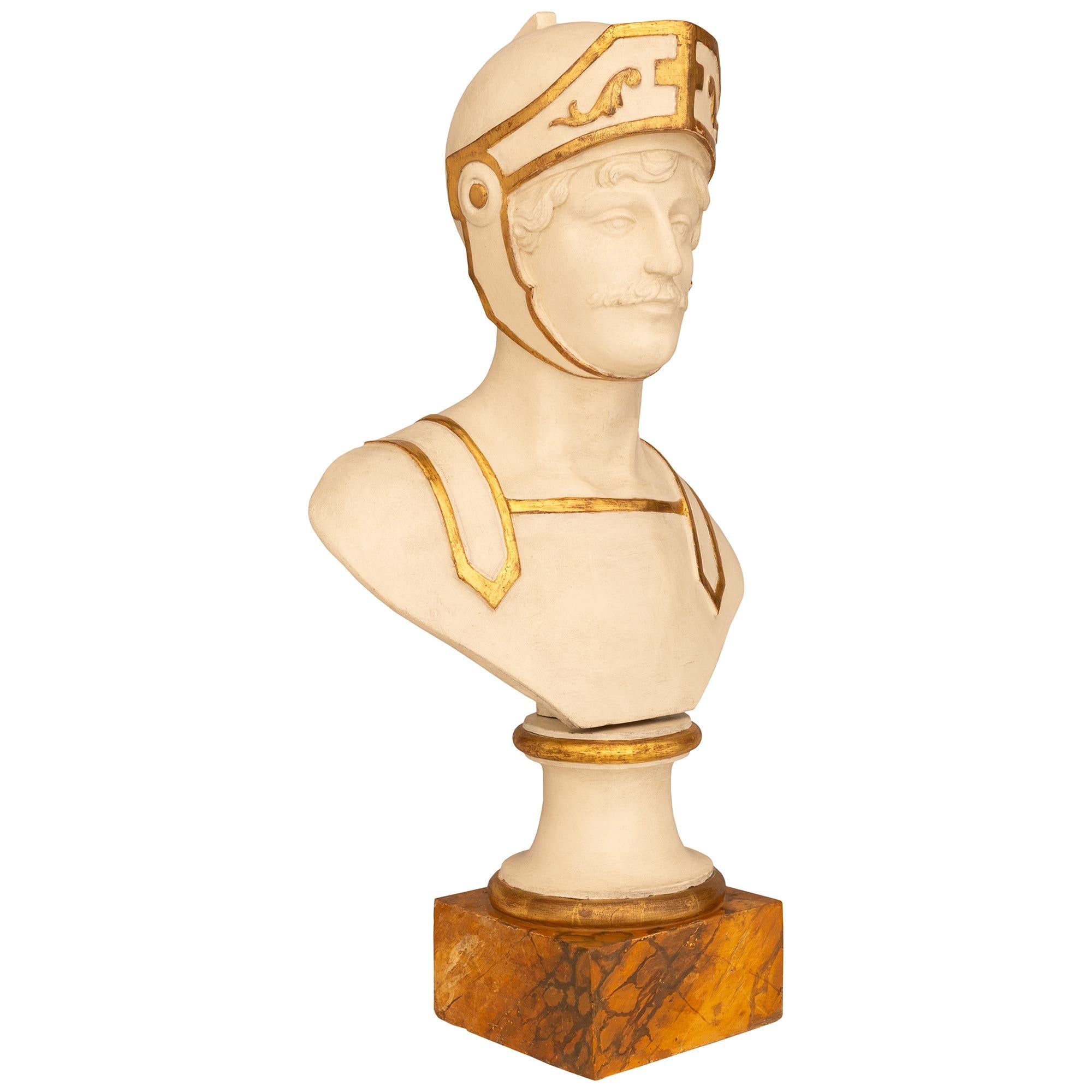 Faux Bois Italian 18th century patinated Wood, Giltwood, and Faux Painted marble bust For Sale