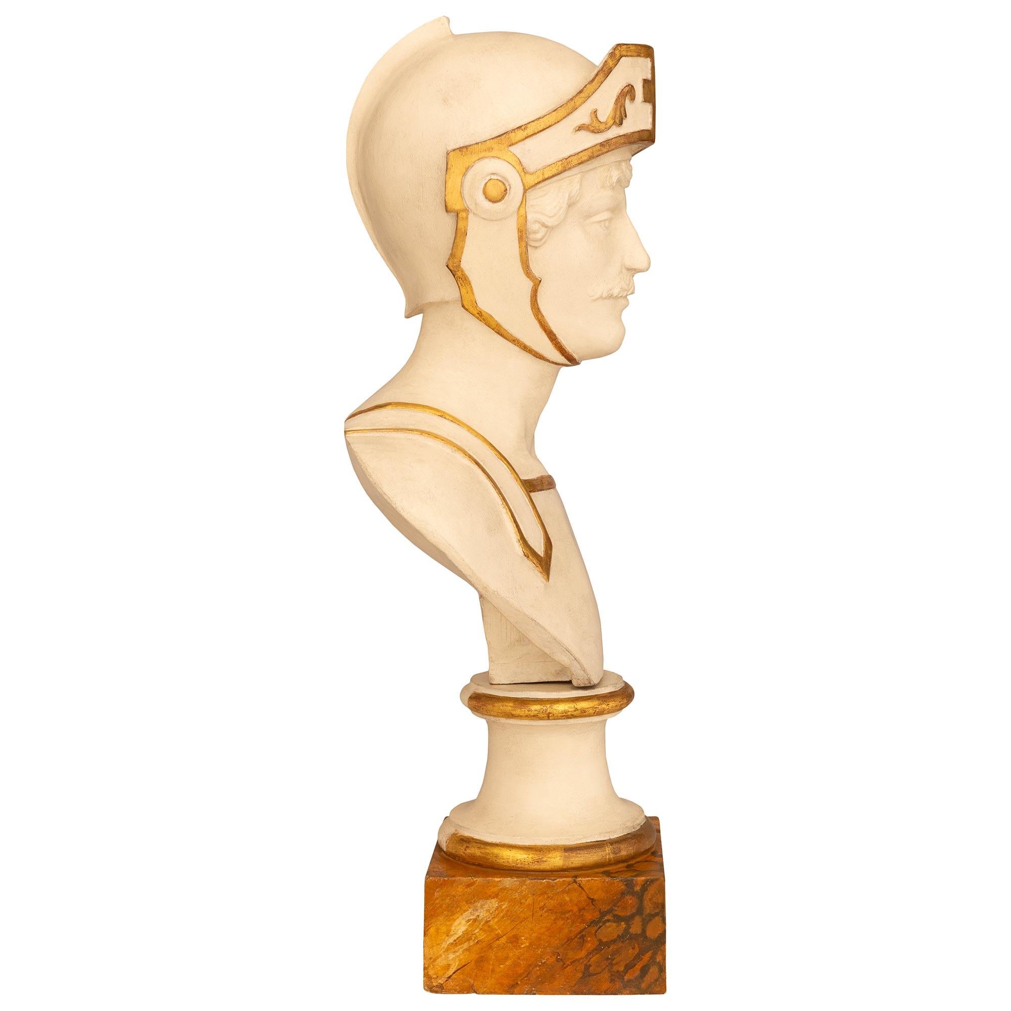 Italian 18th century patinated Wood, Giltwood, and Faux Painted marble bust In Good Condition For Sale In West Palm Beach, FL