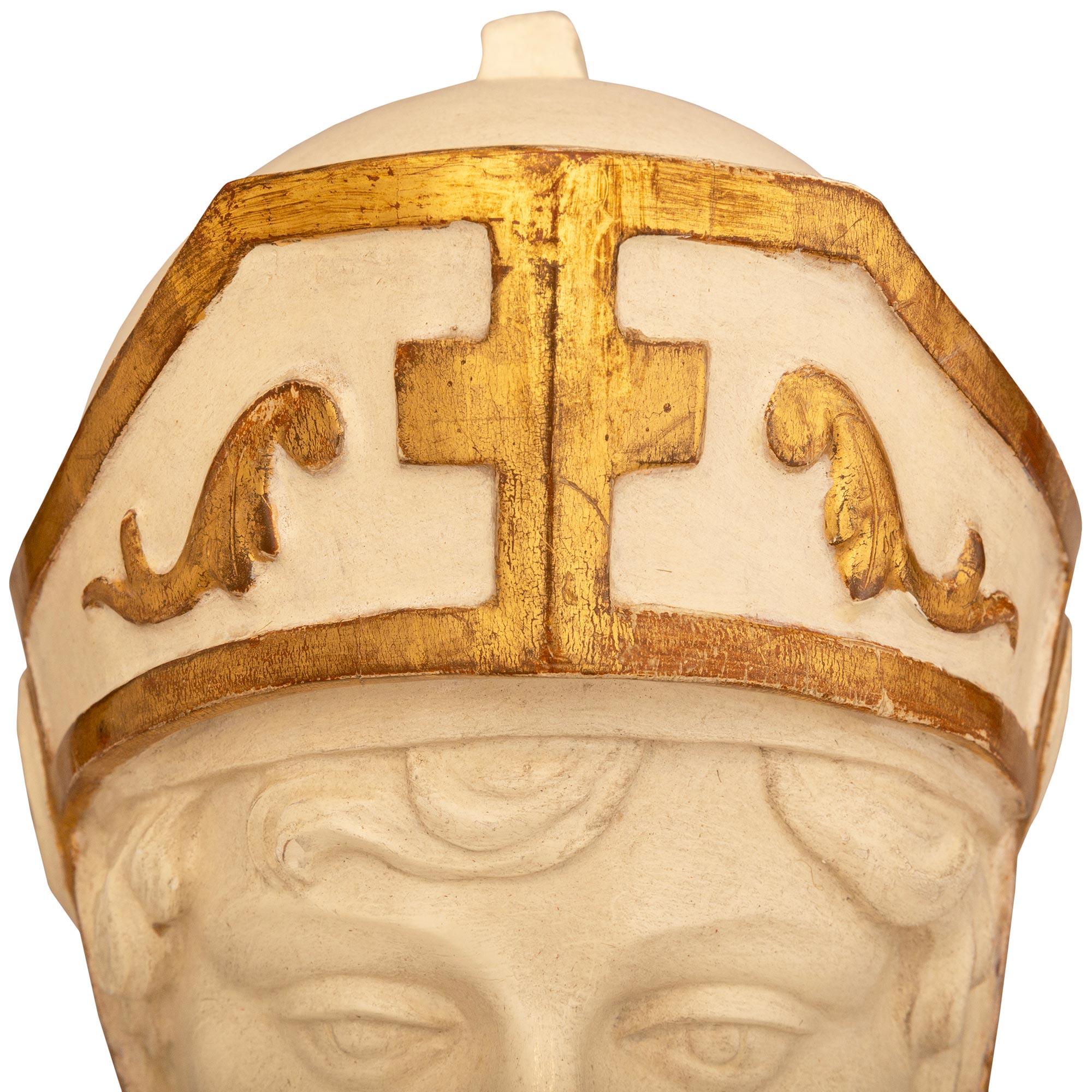 18th Century and Earlier Italian 18th century patinated Wood, Giltwood, and Faux Painted marble bust For Sale