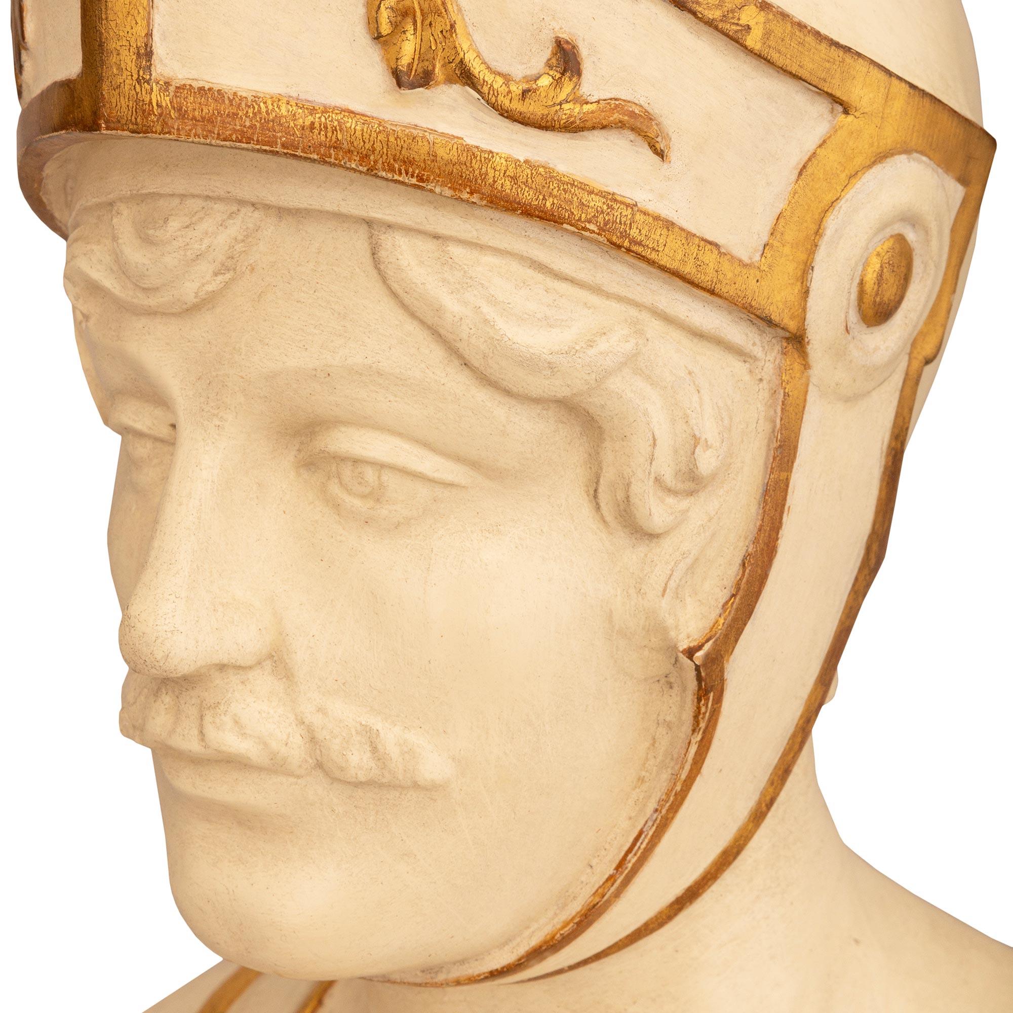 Marble Italian 18th century patinated Wood, Giltwood, and Faux Painted marble bust For Sale