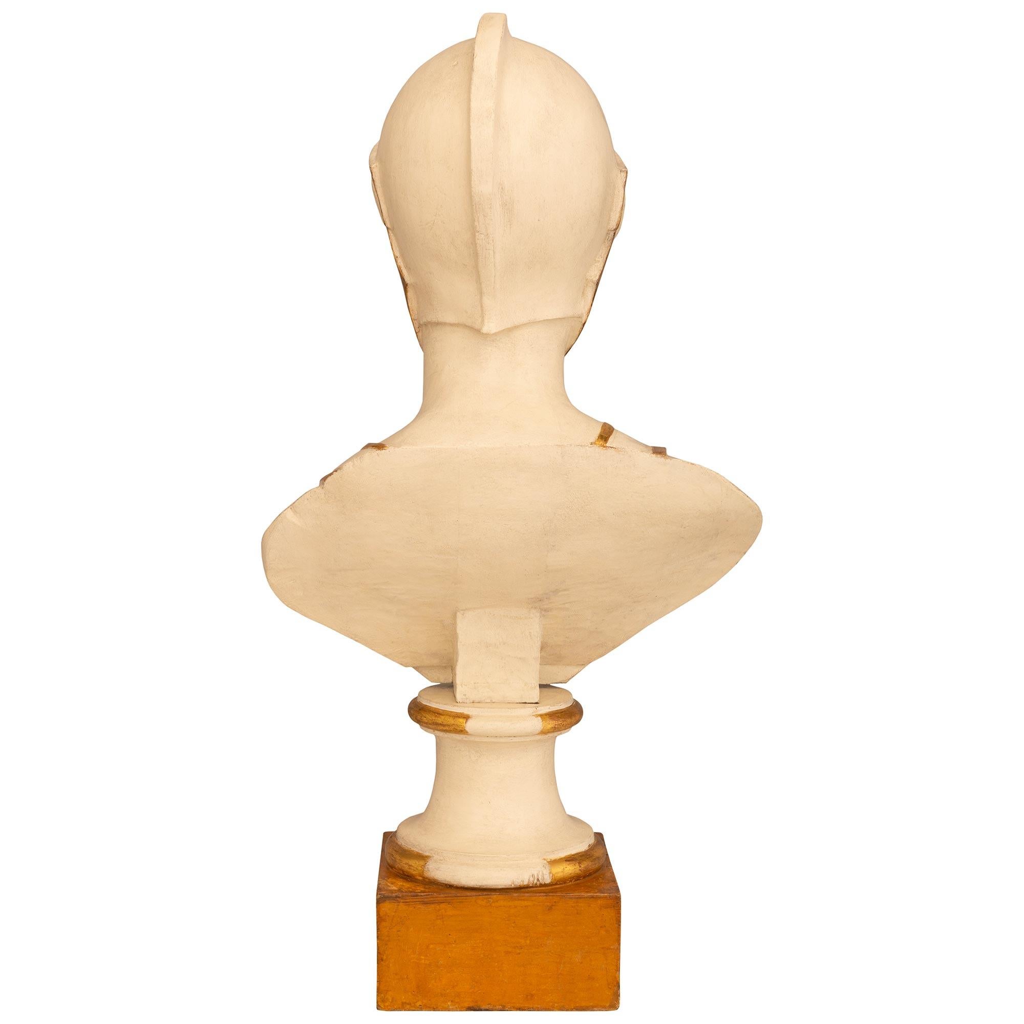 Italian 18th century patinated Wood, Giltwood, and Faux Painted marble bust For Sale 3