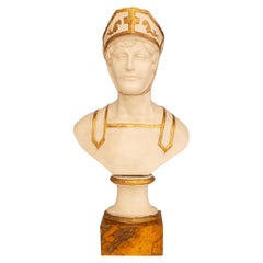 Italian 18th century patinated Wood, Giltwood, and Faux Painted marble bust