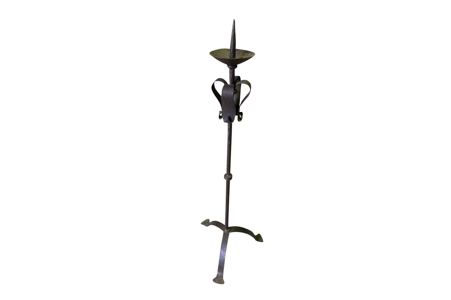 A very handsome 18th century Pique Cierge - Floor Candle Stand from the Lombardy region of Italy.  Wonderfully crafted from hand forged iron.  Understated and elegant.