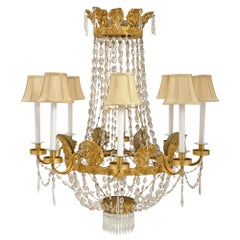 Italian 18th Century Pressed Gilt Metal and Crystal Eight-Light Chandelier