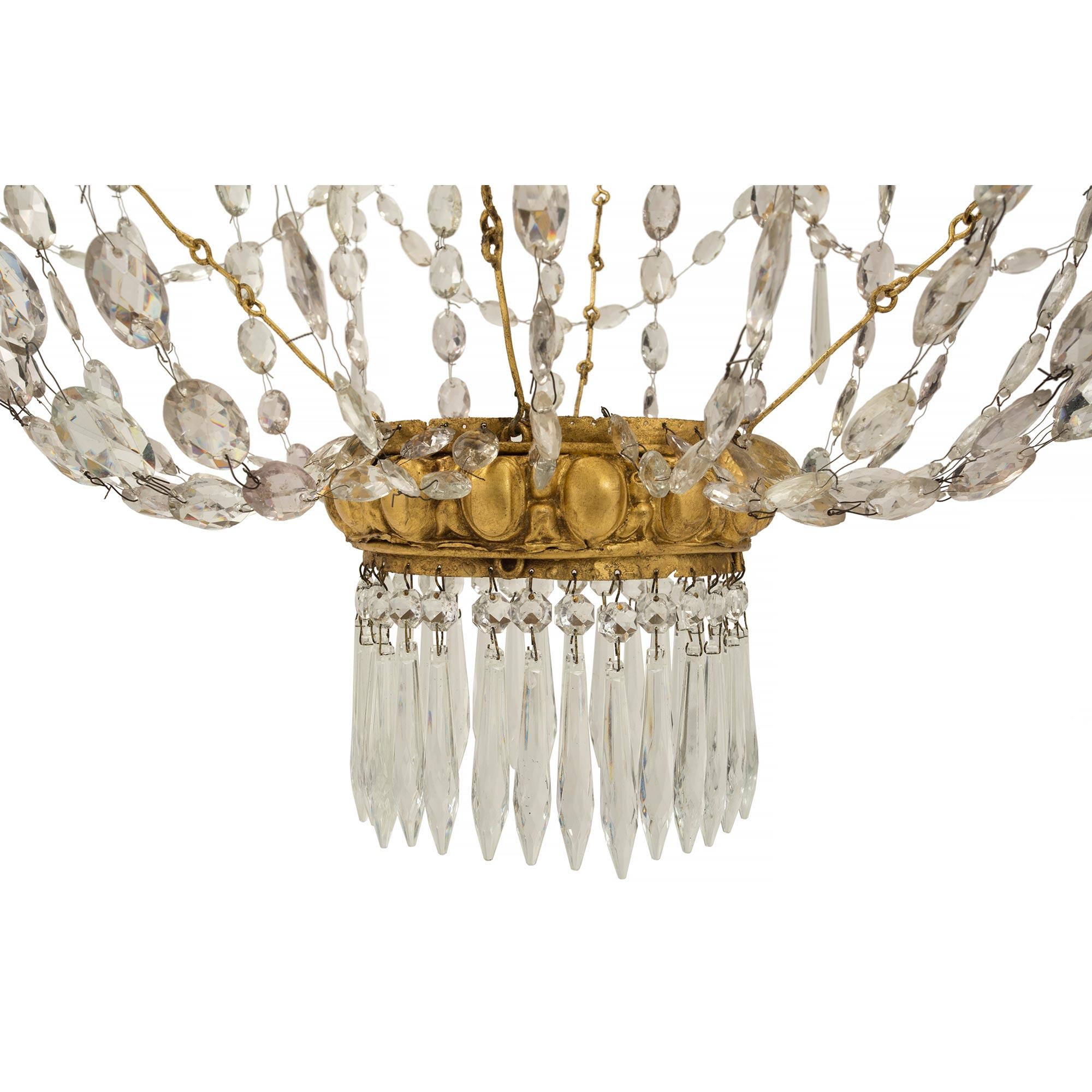 Italian 18th Century Pressed Gilt Metal and Crystal Eight-Light Chandelier For Sale 1