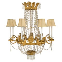 Italian 18th Century Pressed Gilt Metal and Crystal Eight-Light Chandelier