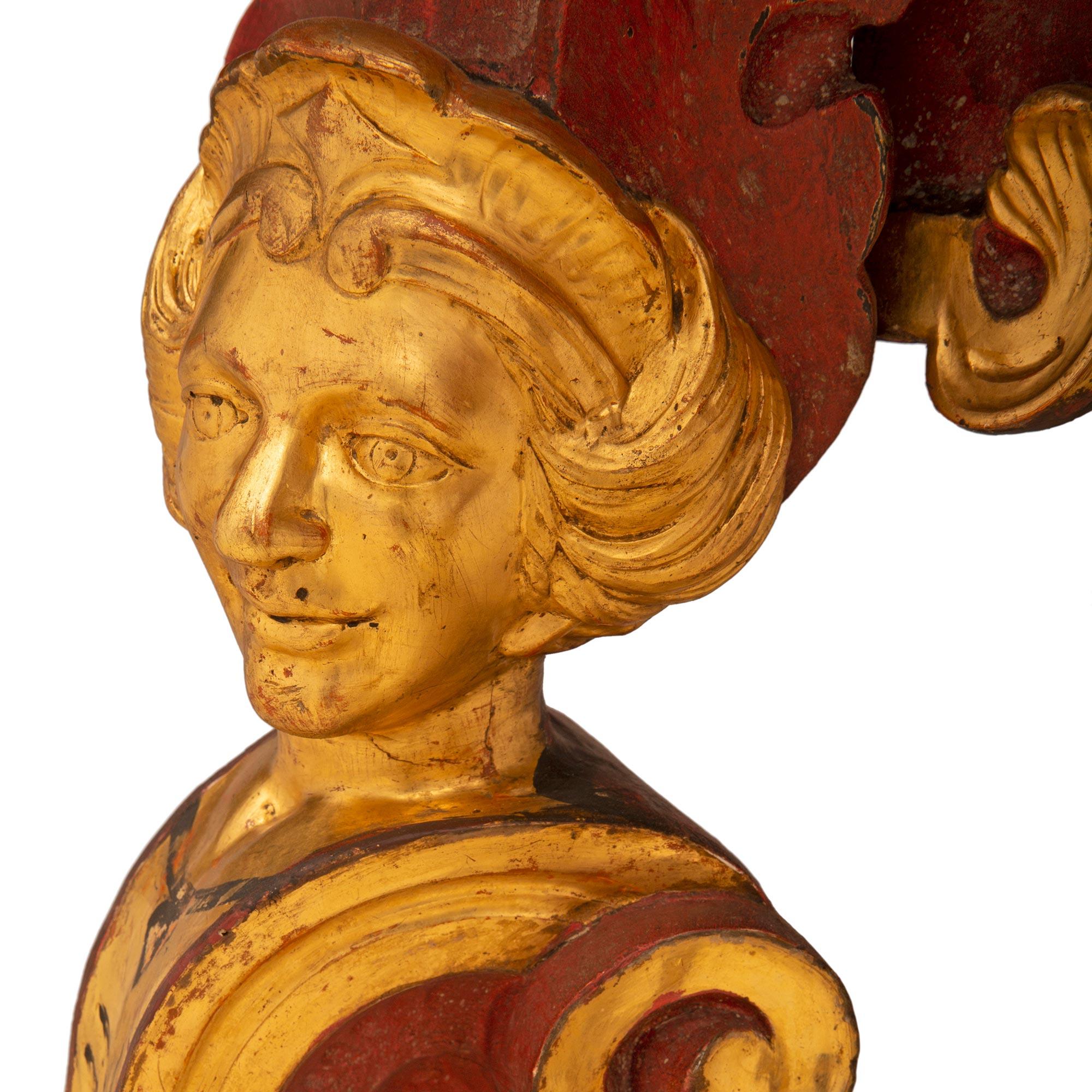 Console romaine italienne rouge polychrome et bois doré du 18ème siècle en vente 1