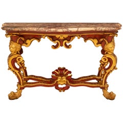 Italian 18th Century Red Polychrome and Giltwood Roman Console