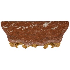 Italian 18th Century Régence Period Giltwood and Rouge Royale Marble Console