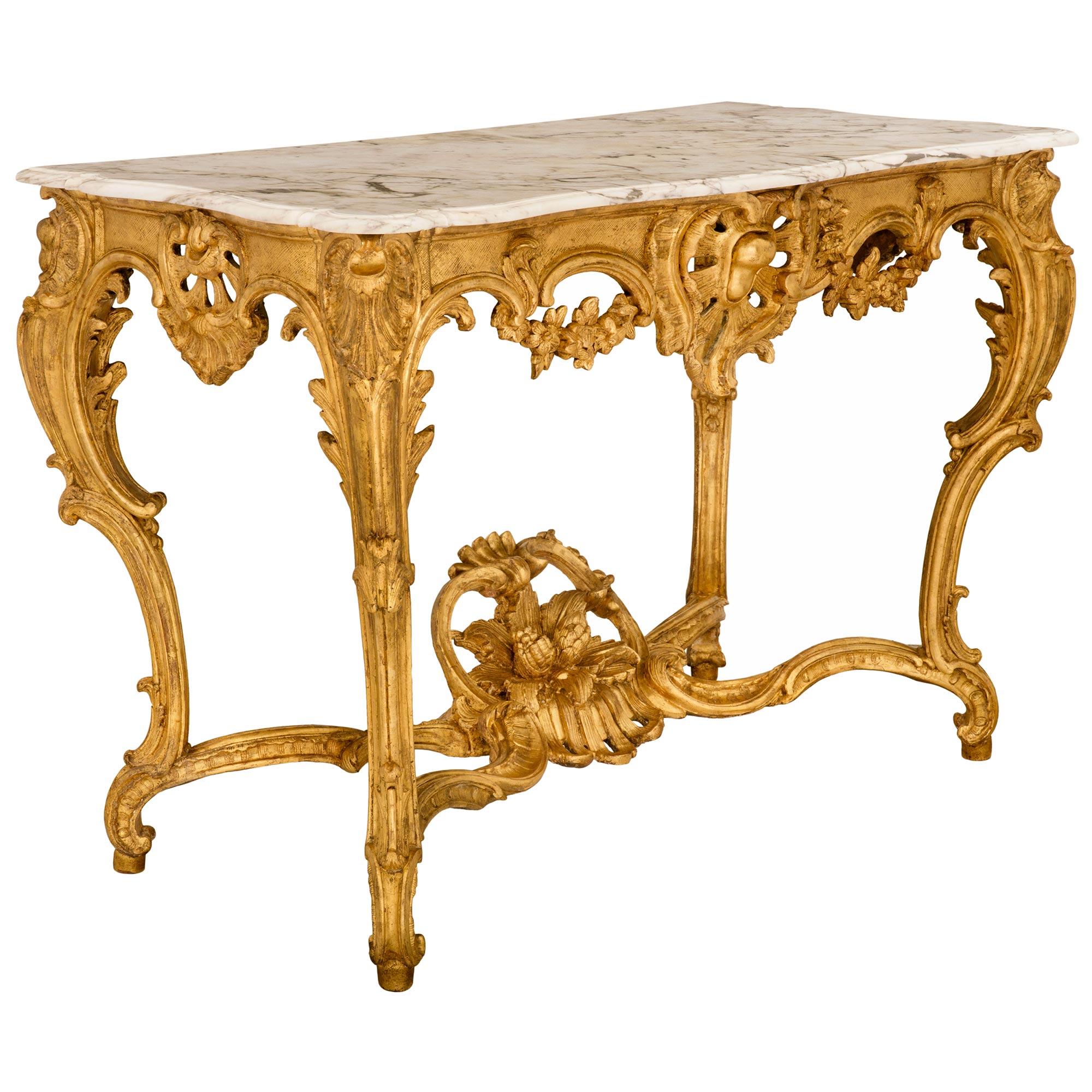 Italian 18th Century Regence Style Louis XV Period Giltwood and Marble Console In Good Condition For Sale In West Palm Beach, FL