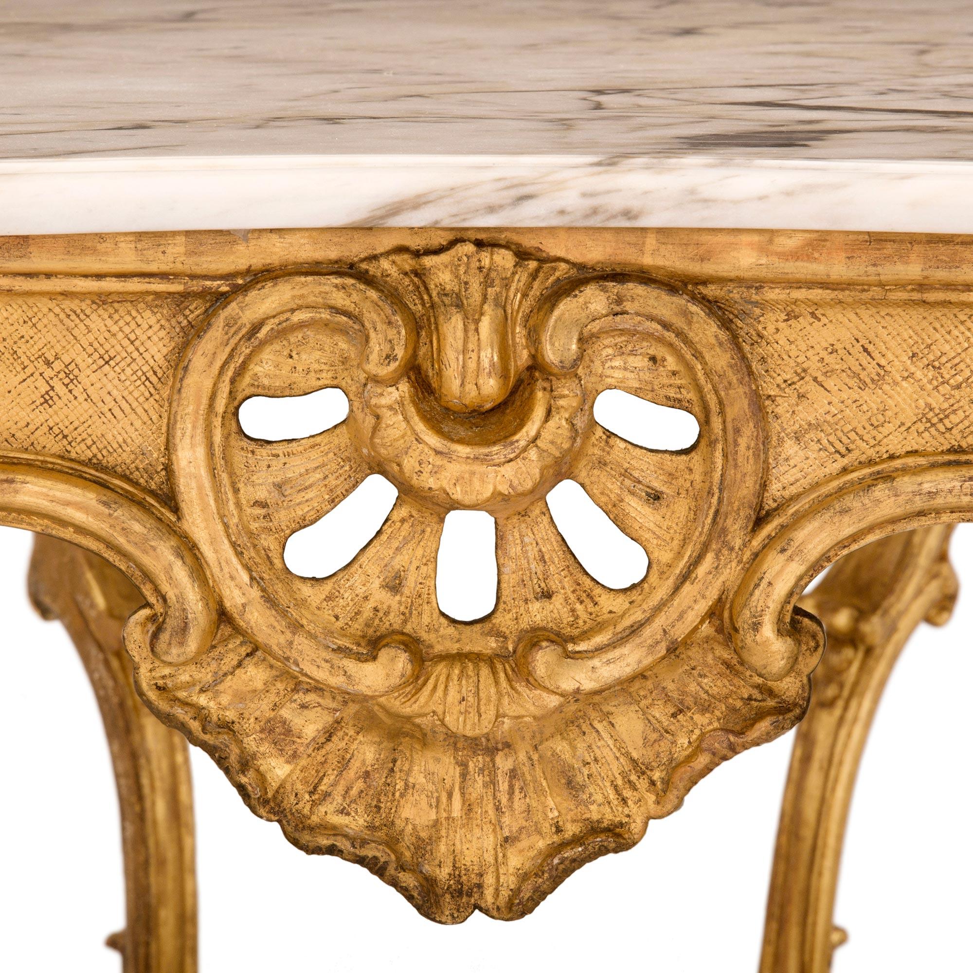 Italian 18th Century Regence Style Louis XV Period Giltwood and Marble Console For Sale 1