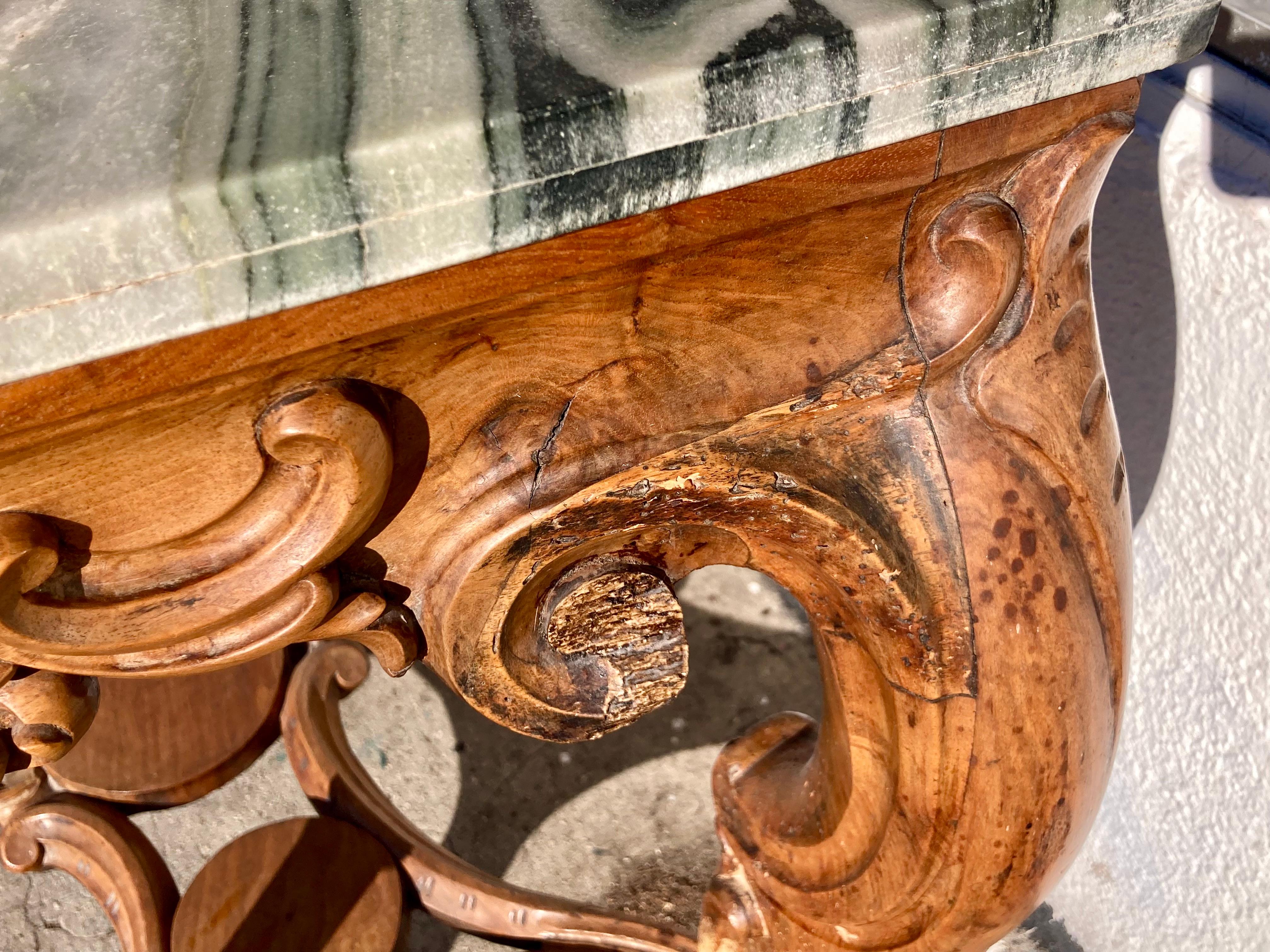 Italian 18th Century Regency Console With Green Marble Top For Sale 6