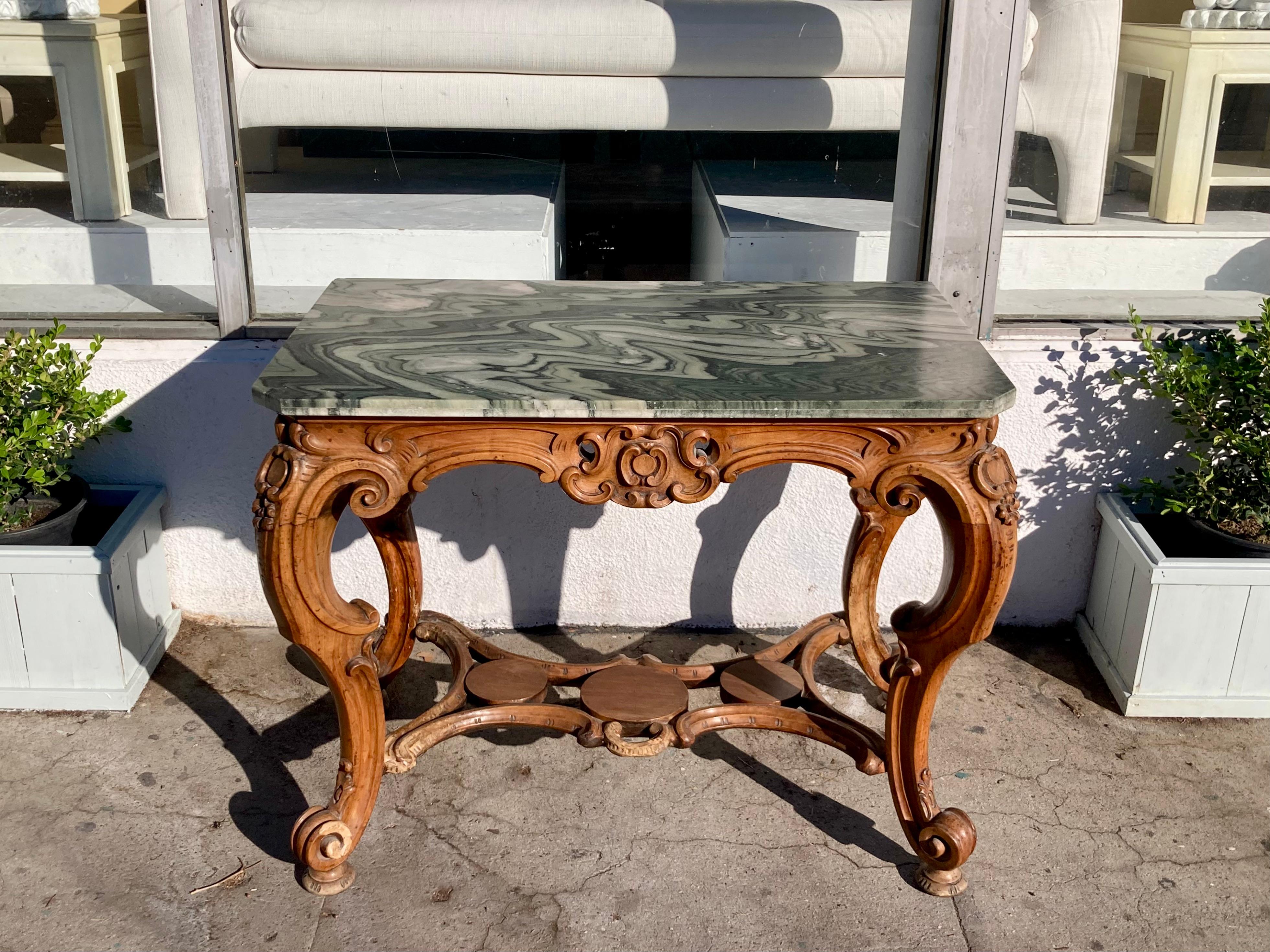 Italian 18th Century Regency Console With Green Marble Top For Sale 10