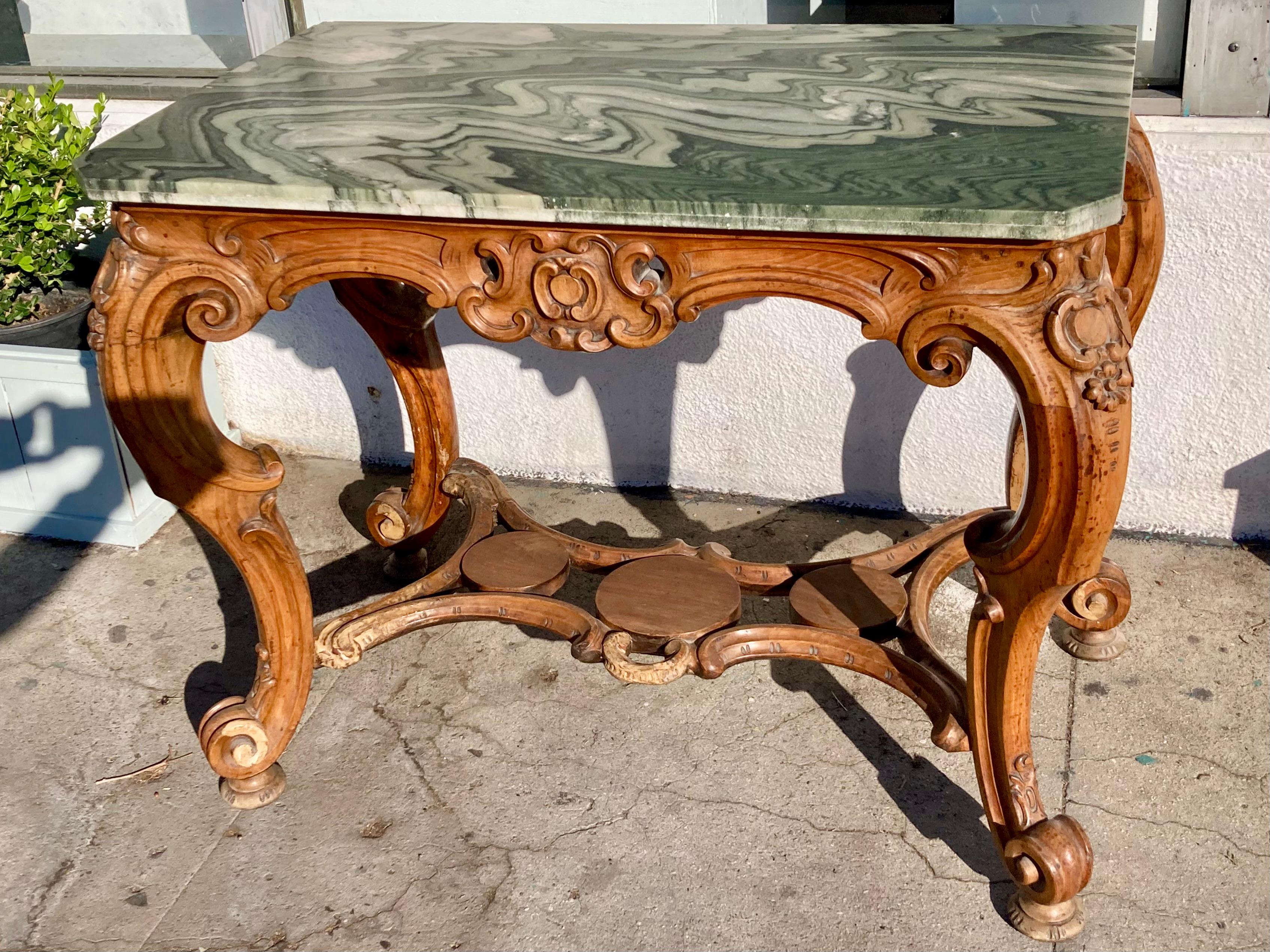 Italian 18th Century Regency Console With Green Marble Top For Sale 1