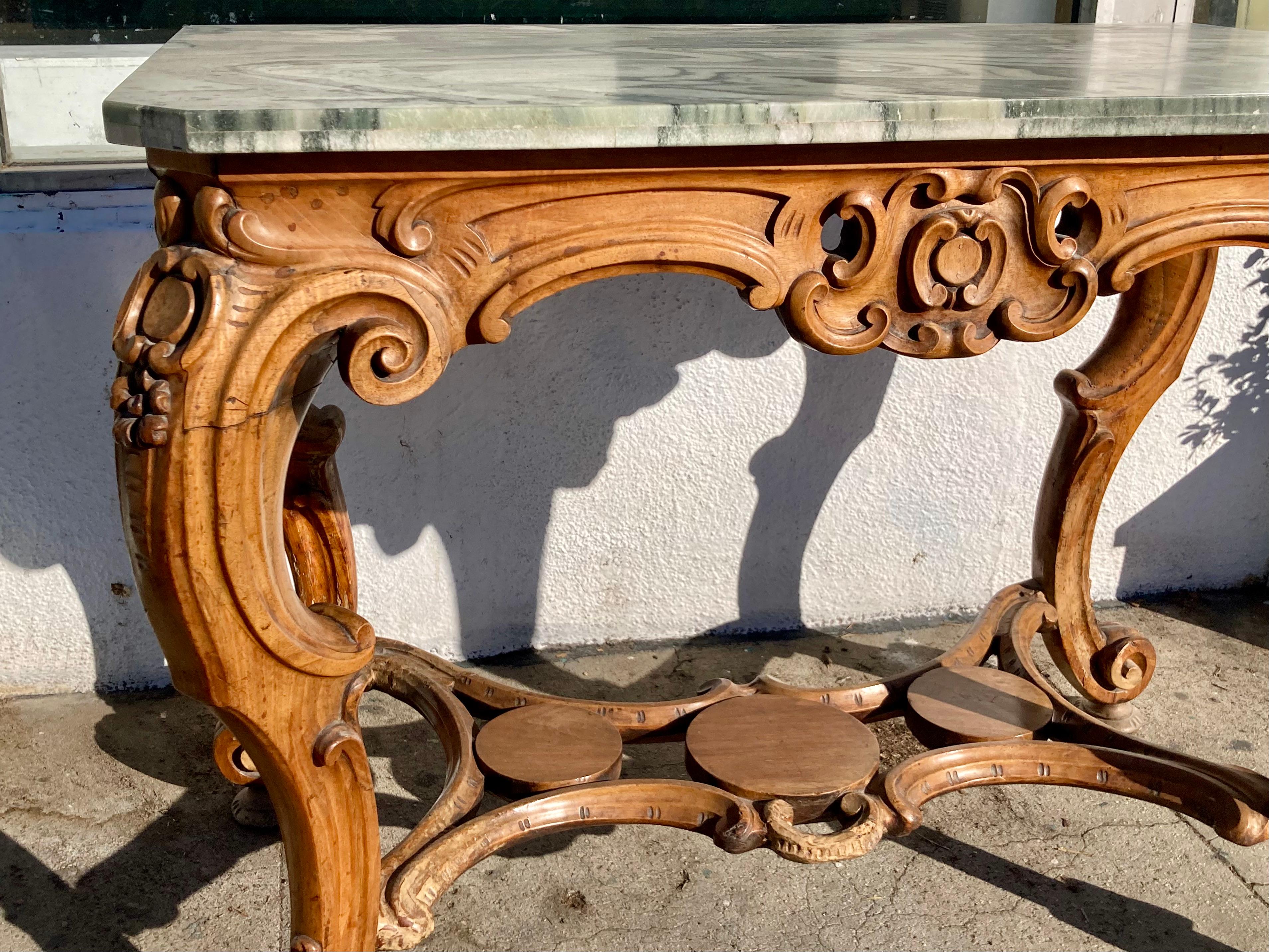 Italian 18th Century Regency Console With Green Marble Top For Sale 4