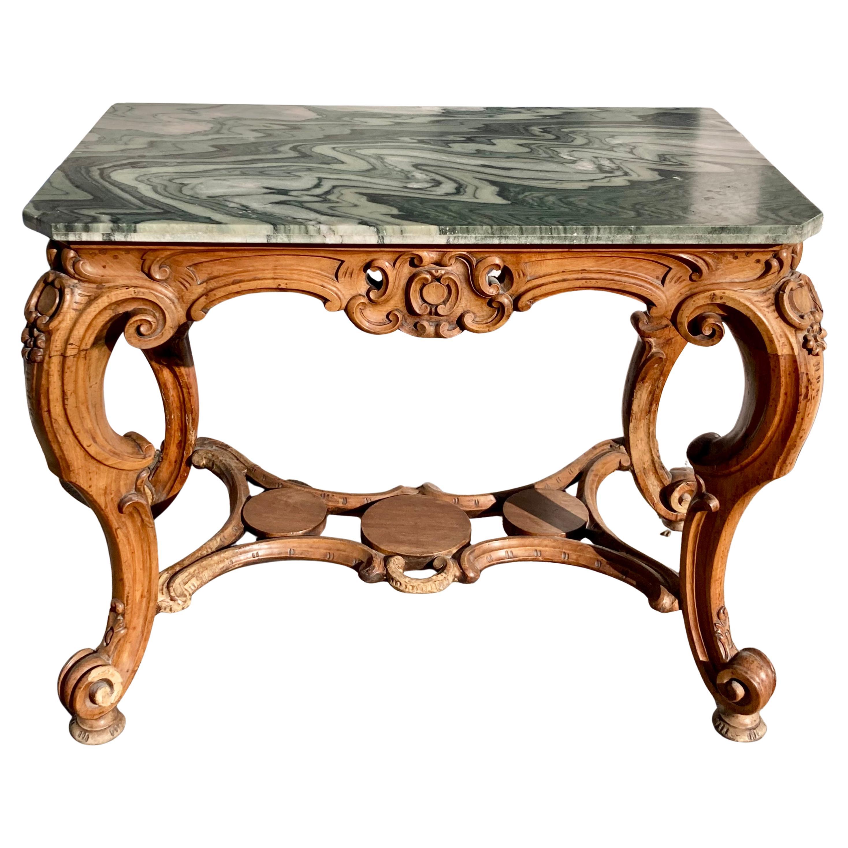 Console italienne Regency du 18ème siècle avec plateau en marbre vert