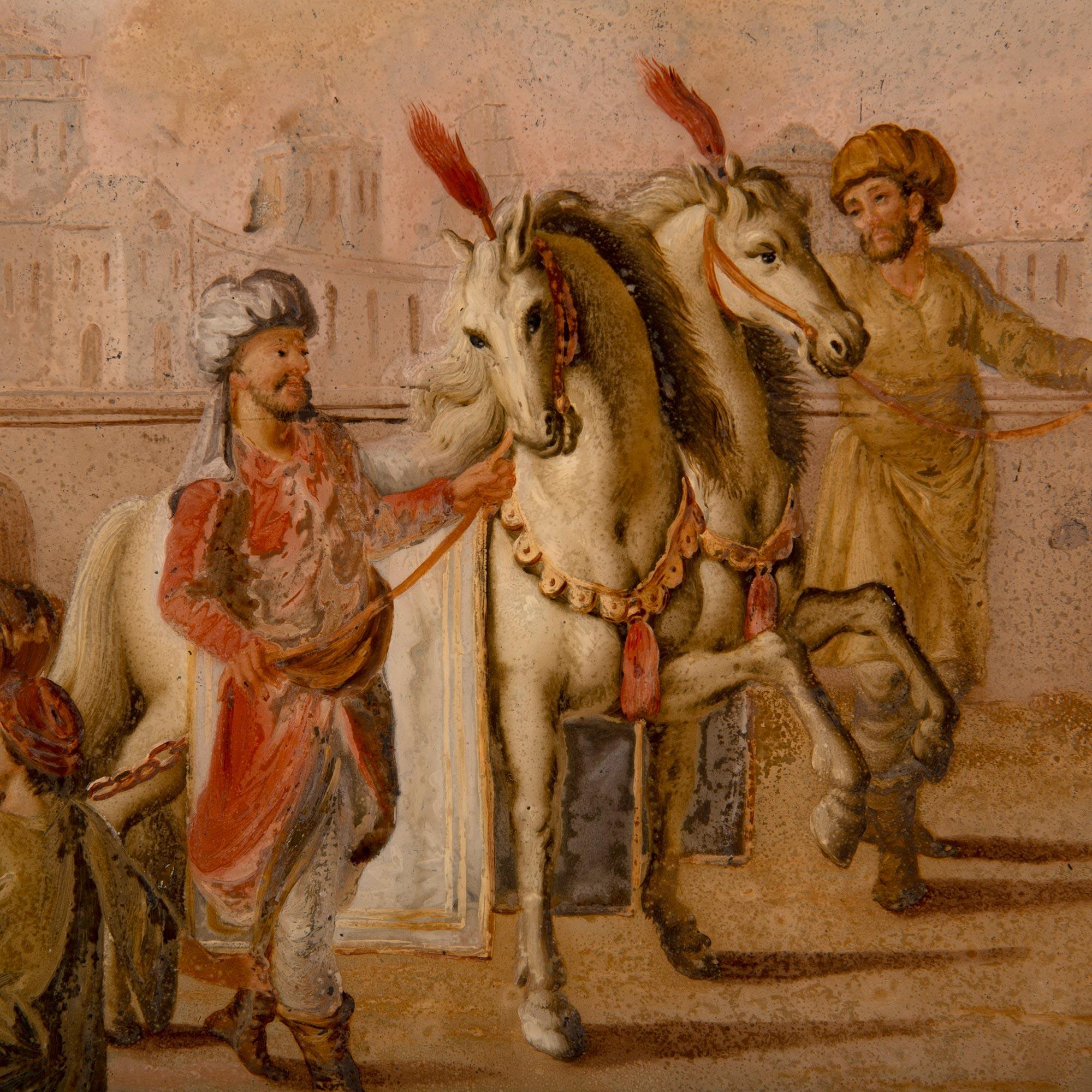 Verre Peinture italienne du 18ème siècle sur verre dans son cadre d'origine peinte à l'envers en vente