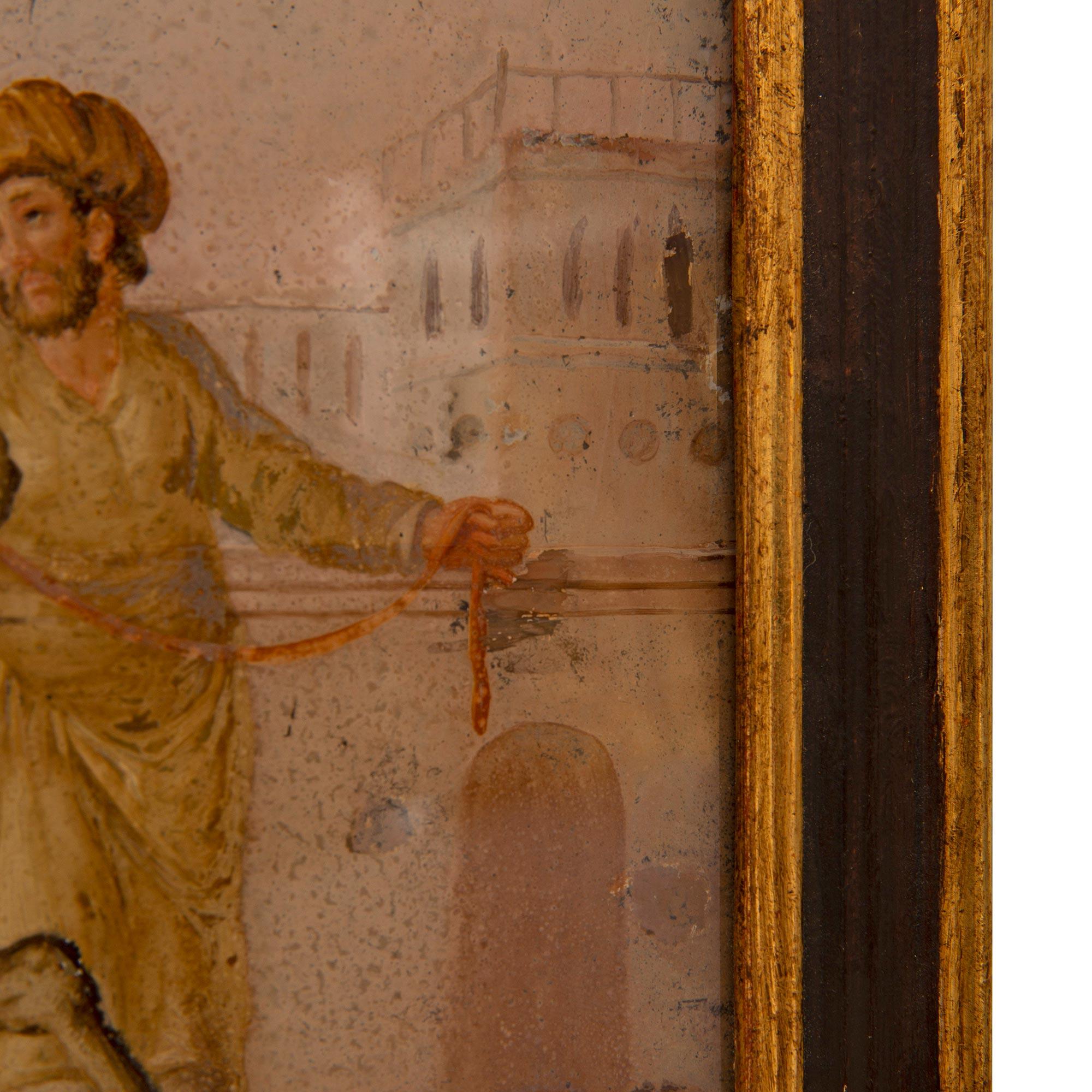 Peinture italienne du 18ème siècle sur verre dans son cadre d'origine peinte à l'envers en vente 2