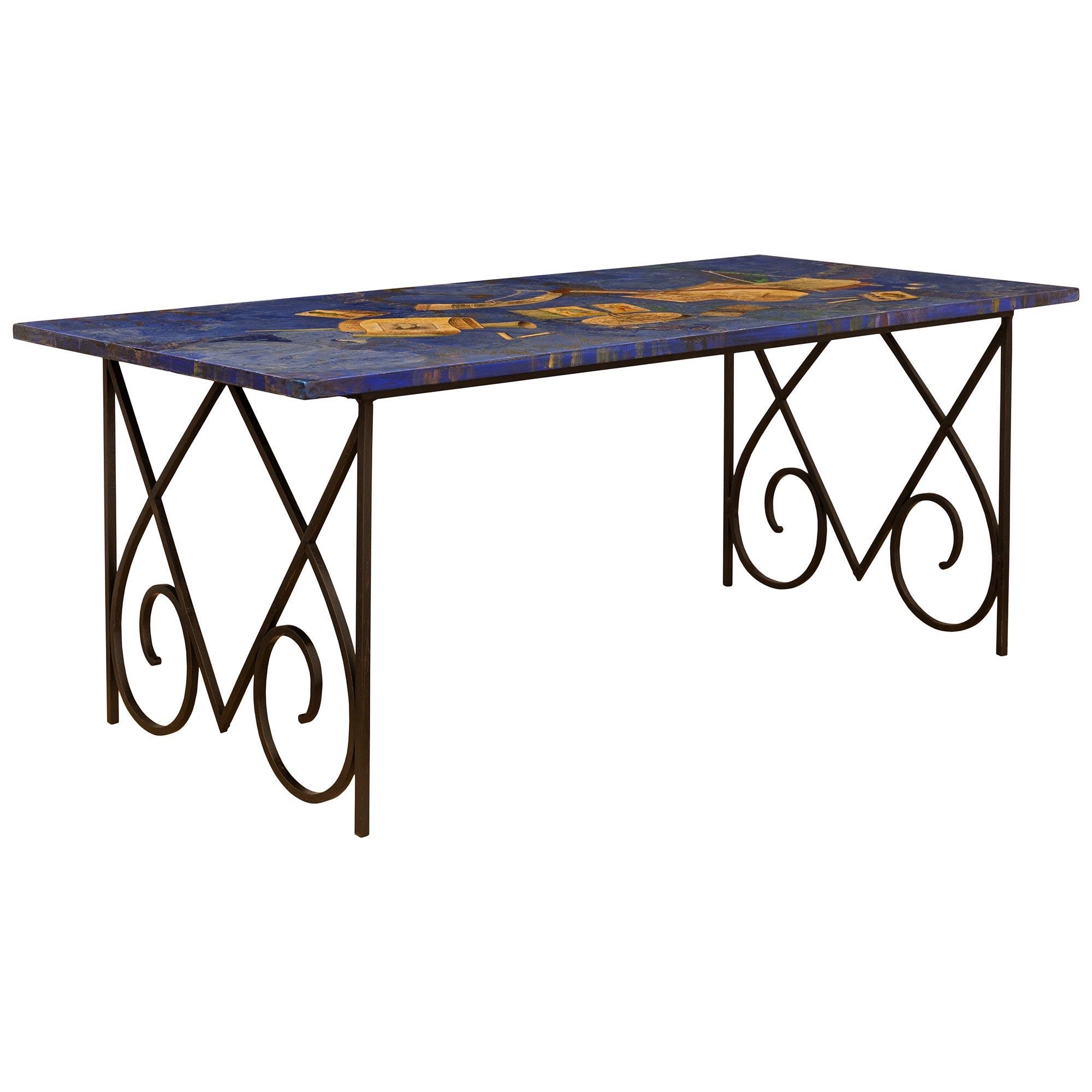 Baroque Table basse italienne du XVIIIe siècle en Scagliola et fer forgé, vers 1723 en vente