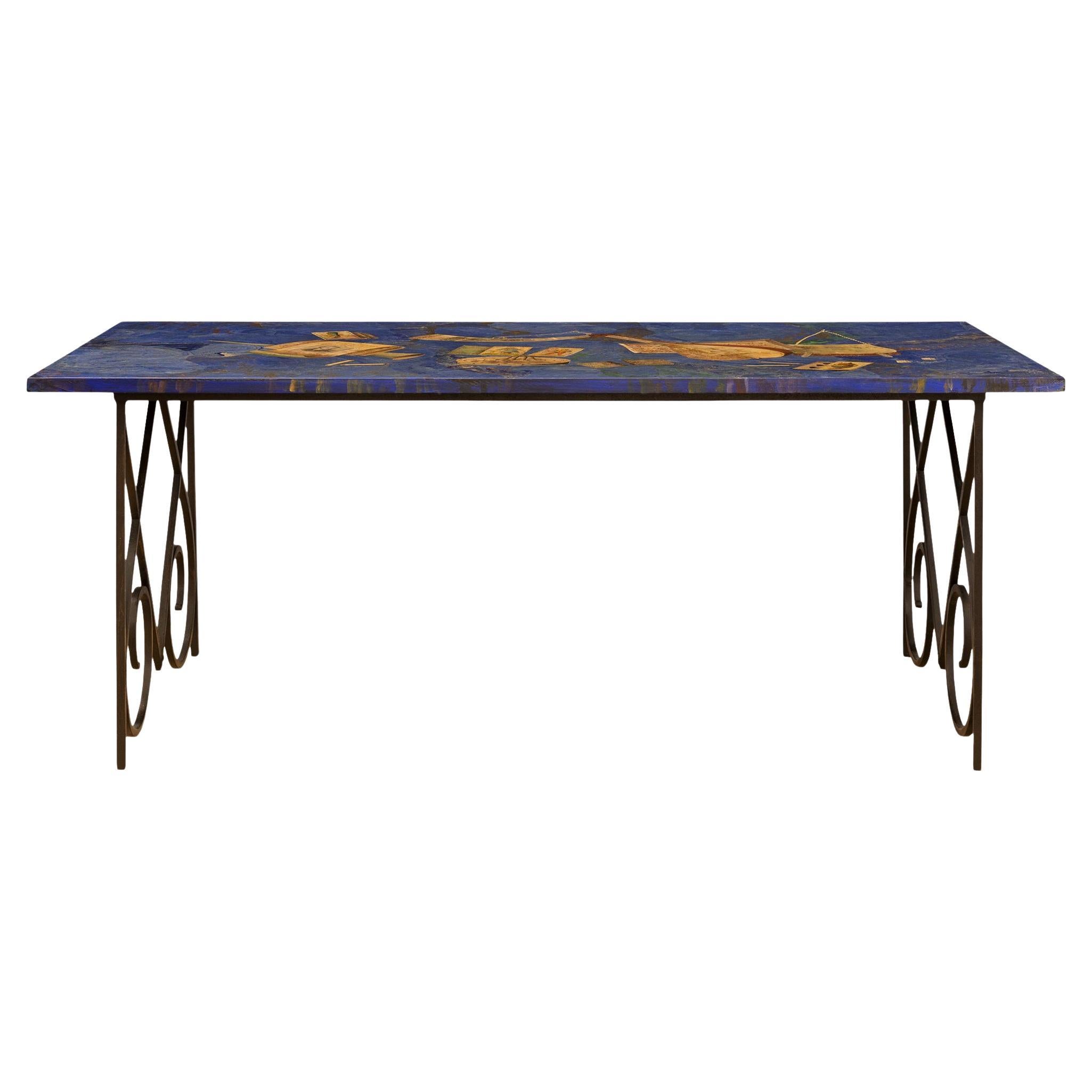 Table basse italienne du XVIIIe siècle en Scagliola et fer forgé, vers 1723