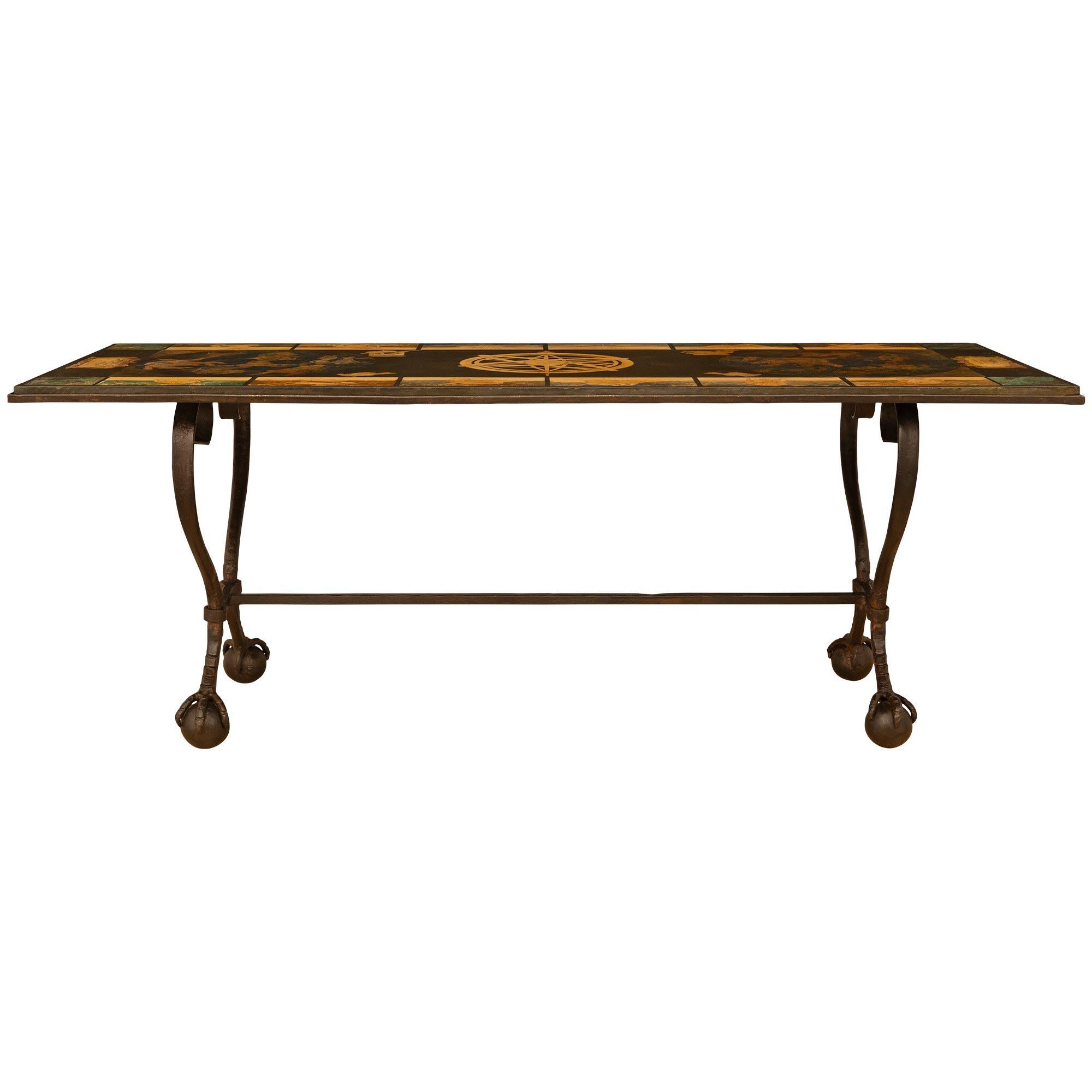 Table basse italienne du 18ème siècle en Scagliola et fer forgé, vers 1730 en vente 7