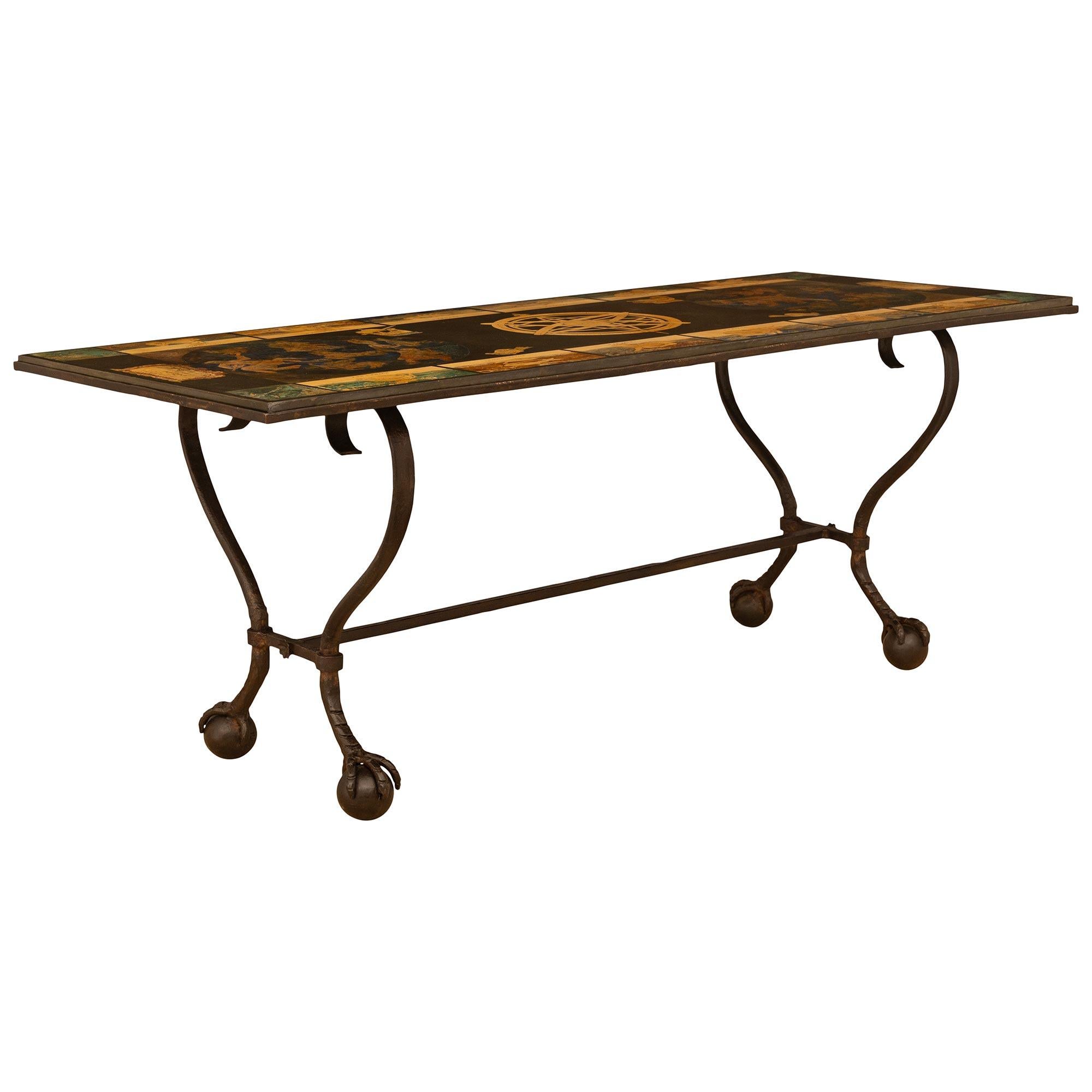Italian 18th Century Scagliola And Wrought Iron Coffee Table, Circa 1730 In Good Condition For Sale In West Palm Beach, FL