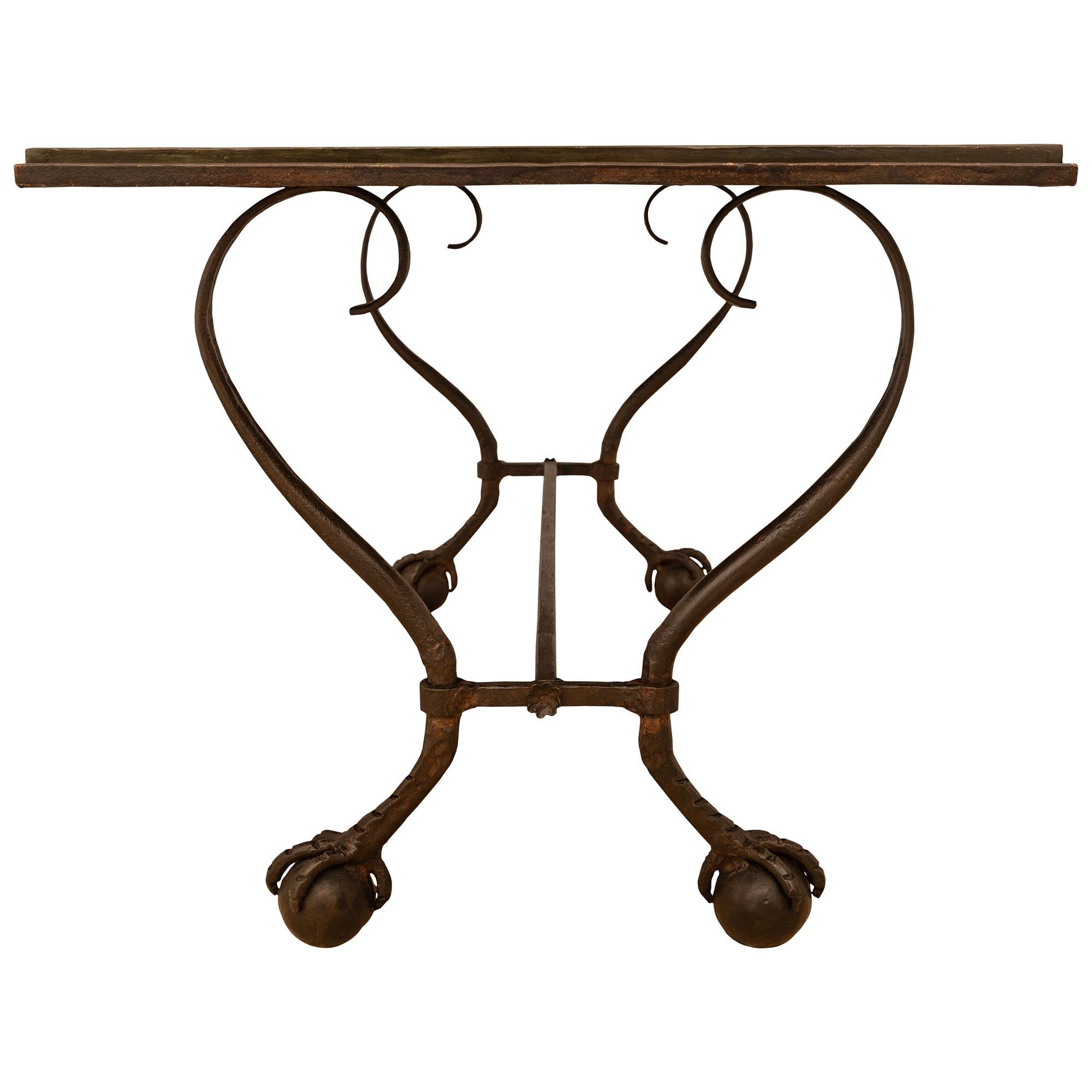 18th Century and Earlier Italian 18th Century Scagliola And Wrought Iron Coffee Table, Circa 1730 For Sale