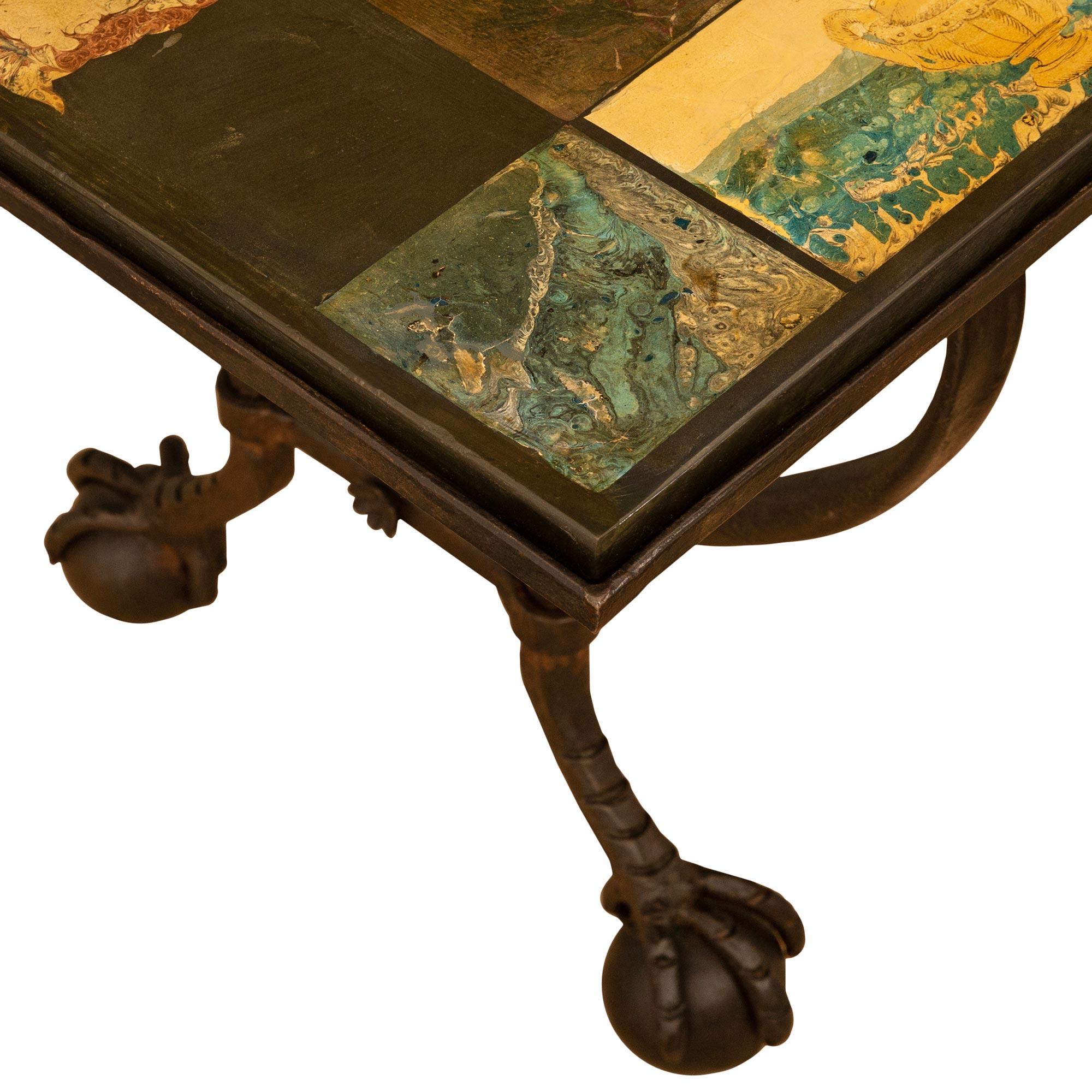 Fer forgé Table basse italienne du 18ème siècle en Scagliola et fer forgé, vers 1730 en vente